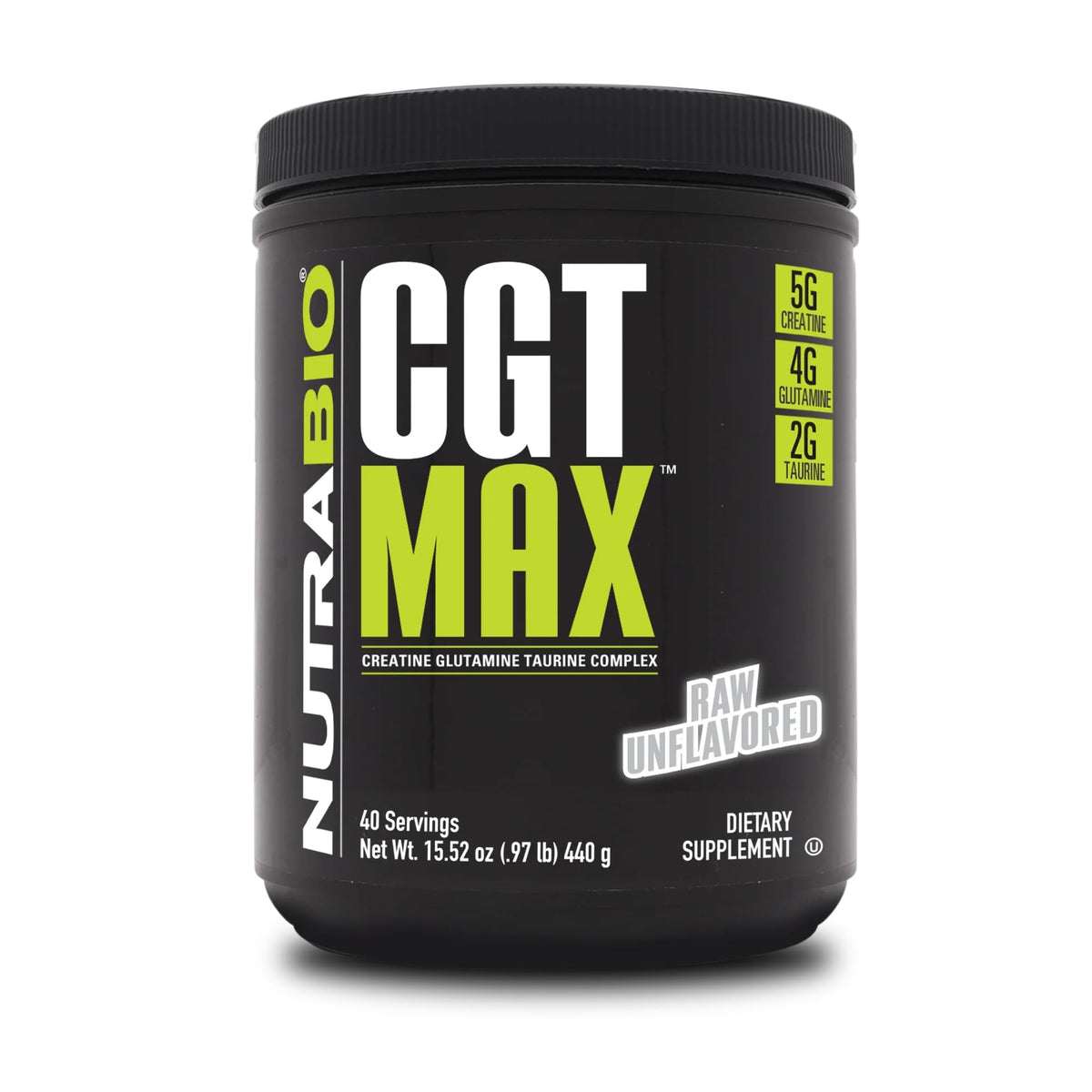 NutraBio CGT-MAX Creatine Supplement 499g front view
