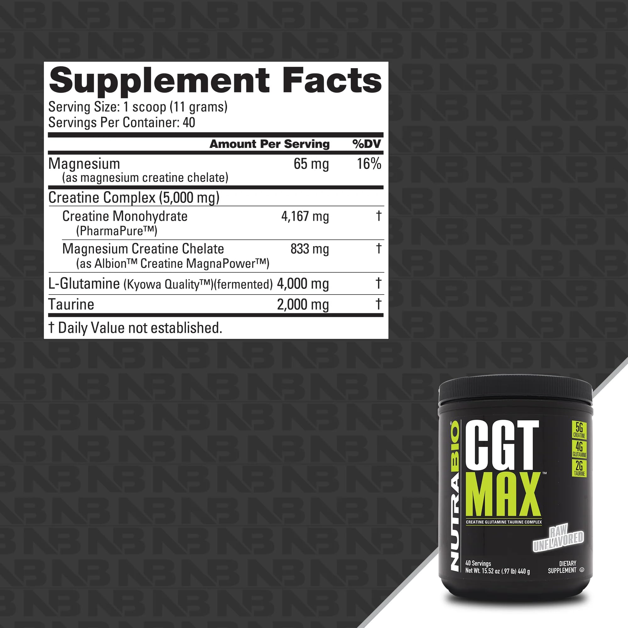 NutraBio CGT-MAX Creatine Supplement 499g side view