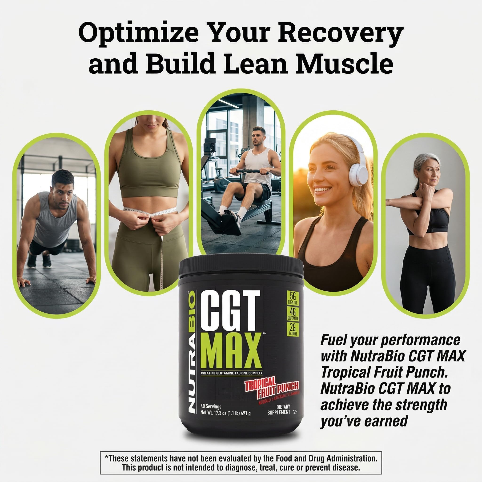 NutraBio CGT-MAX Creatine Supplement 549g scoop