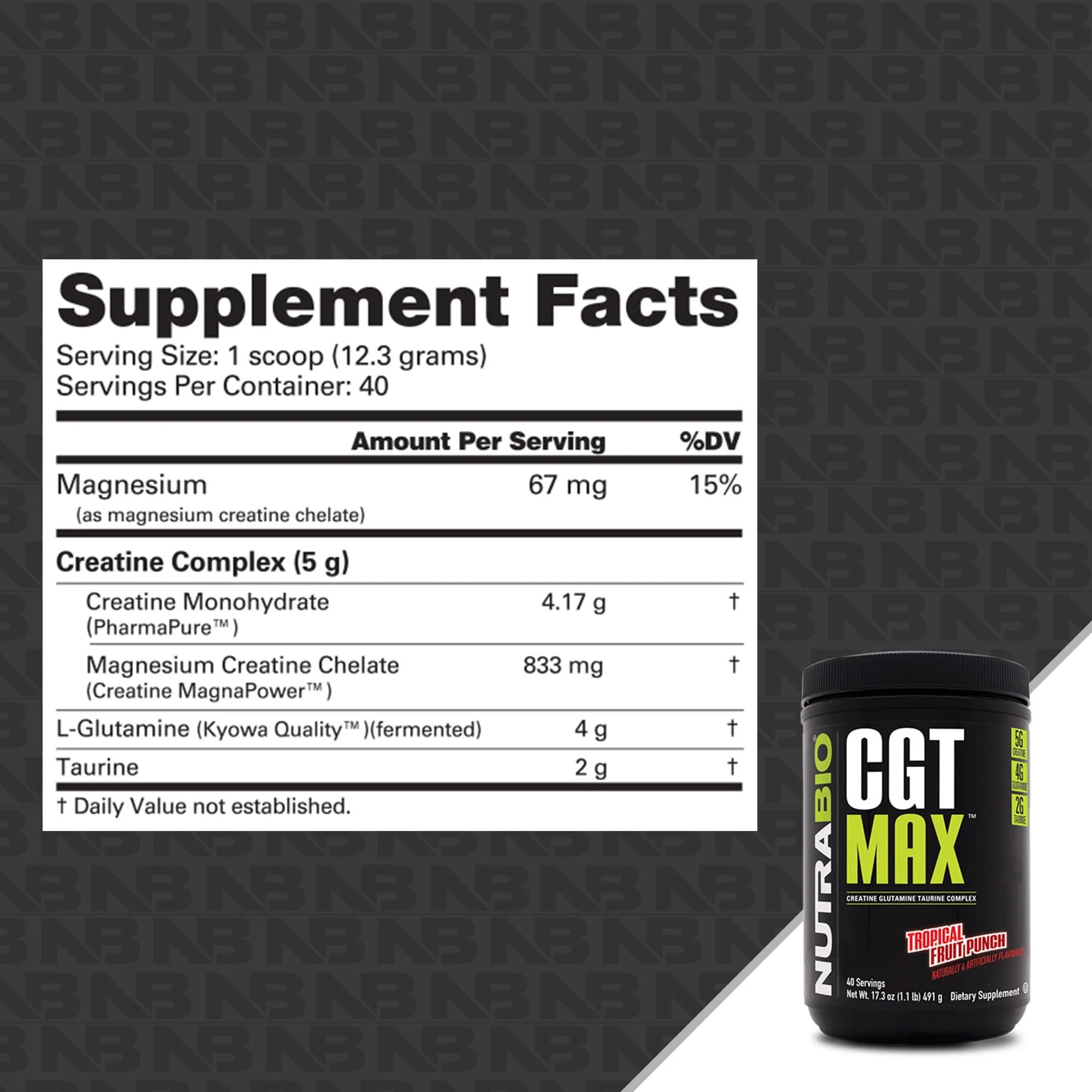 NutraBio CGT-MAX Creatine Supplement 549g side view