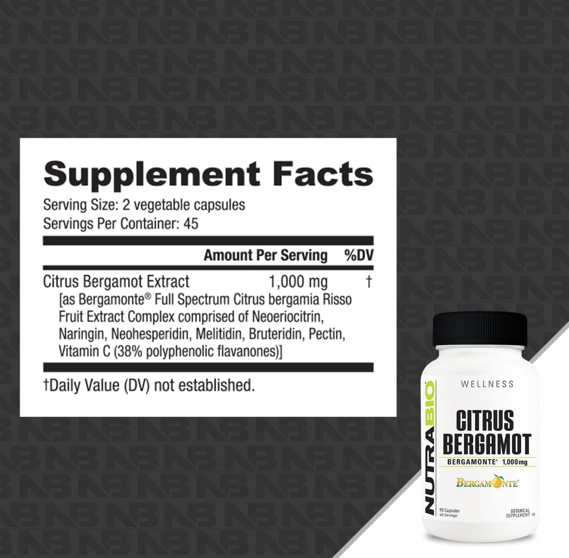 NutraBio Citrus Bergamot Extract 100g side view