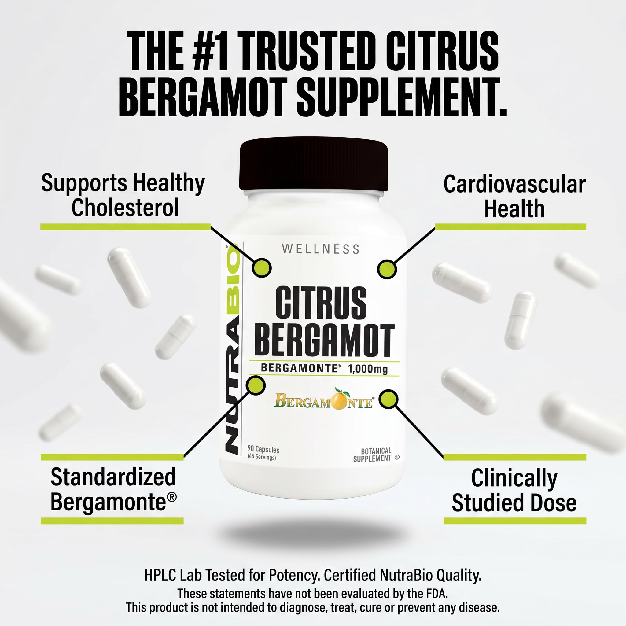 NutraBio Citrus Bergamot Extract 100g with measuring spoon