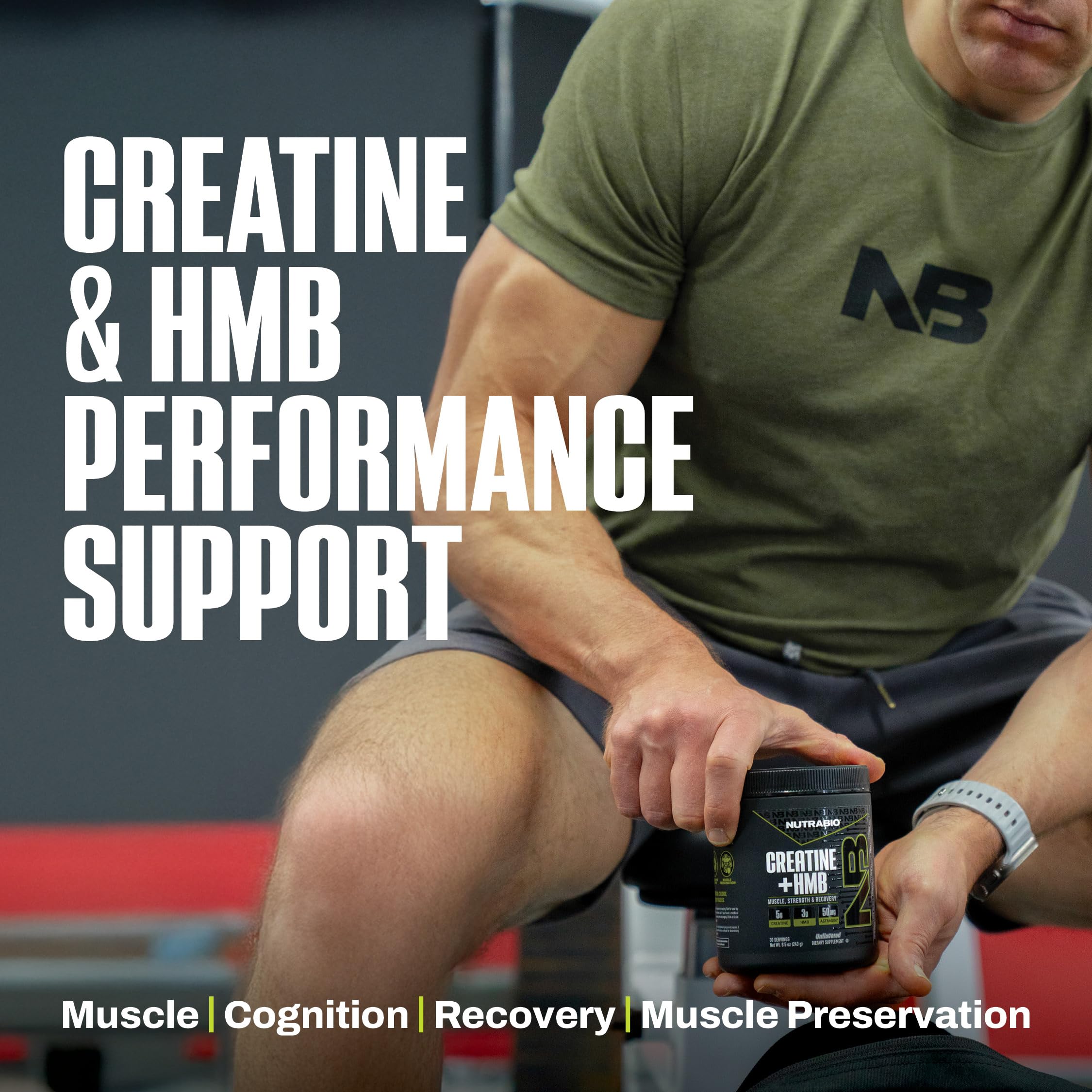 NutraBio Creatine HMB Powder back view with ingredient list