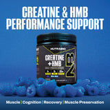 NutraBio Creatine HMB Powder container on a gym bench