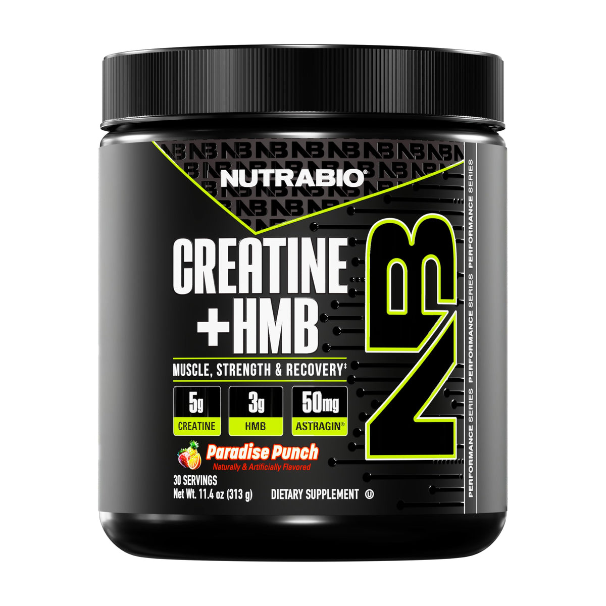 NutraBio Creatine HMB Powder front view with label