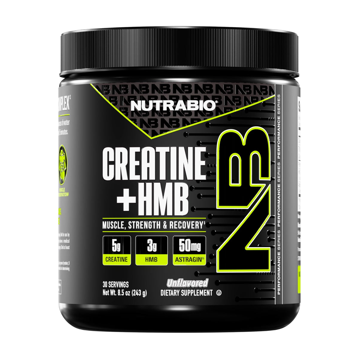 NutraBio Creatine HMB Powder front view with label