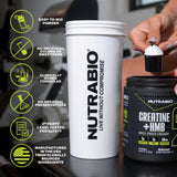 NutraBio Creatine HMB Powder with a measuring scoop