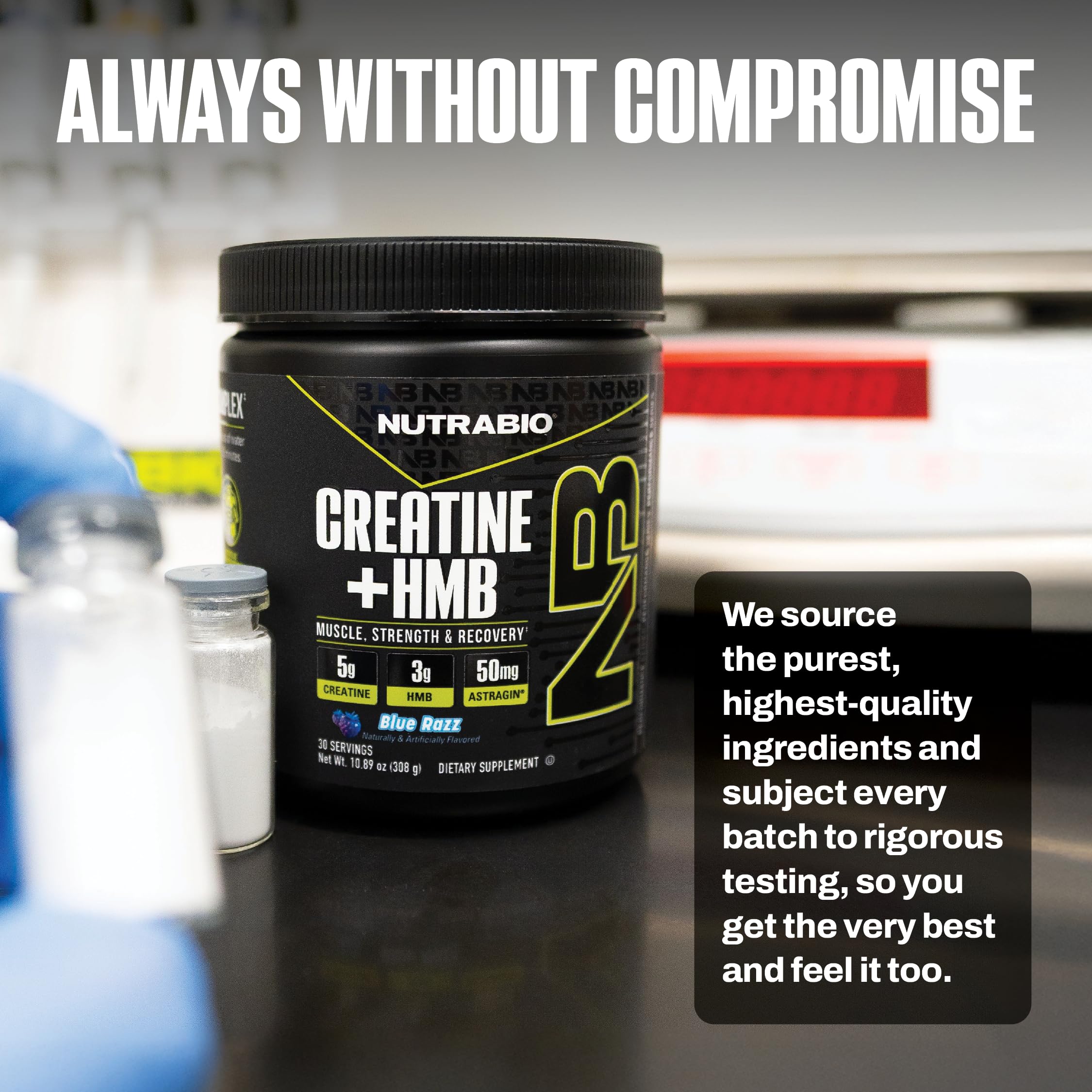 NutraBio Creatine HMB Powder with measuring scoop