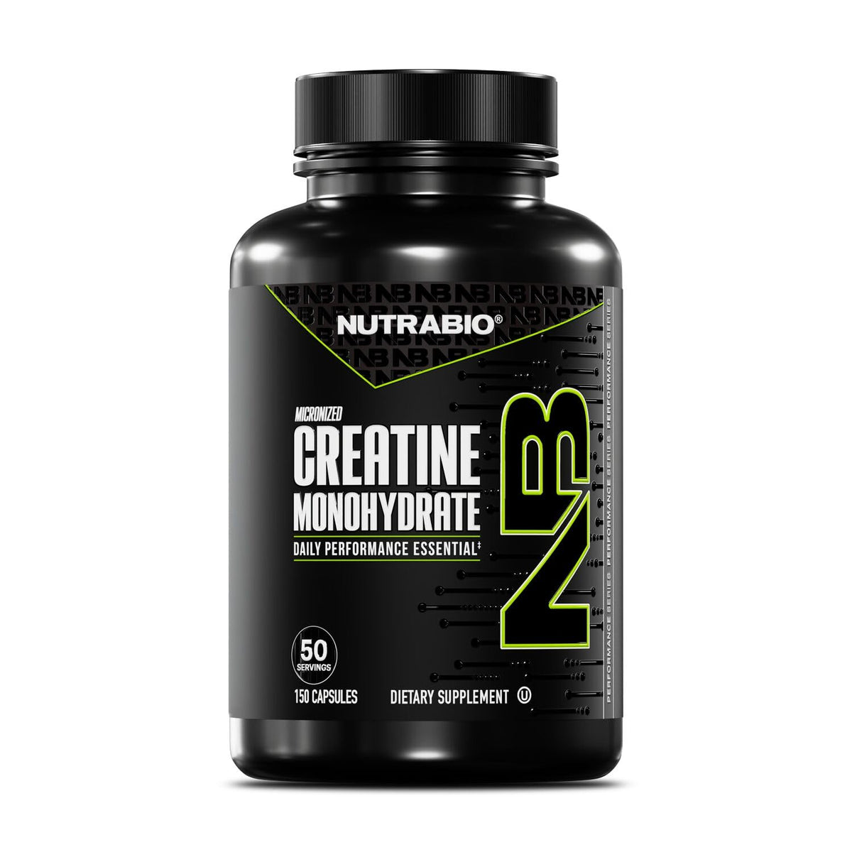 NutraBio Creatine Monohydrate Capsules front view with packaging