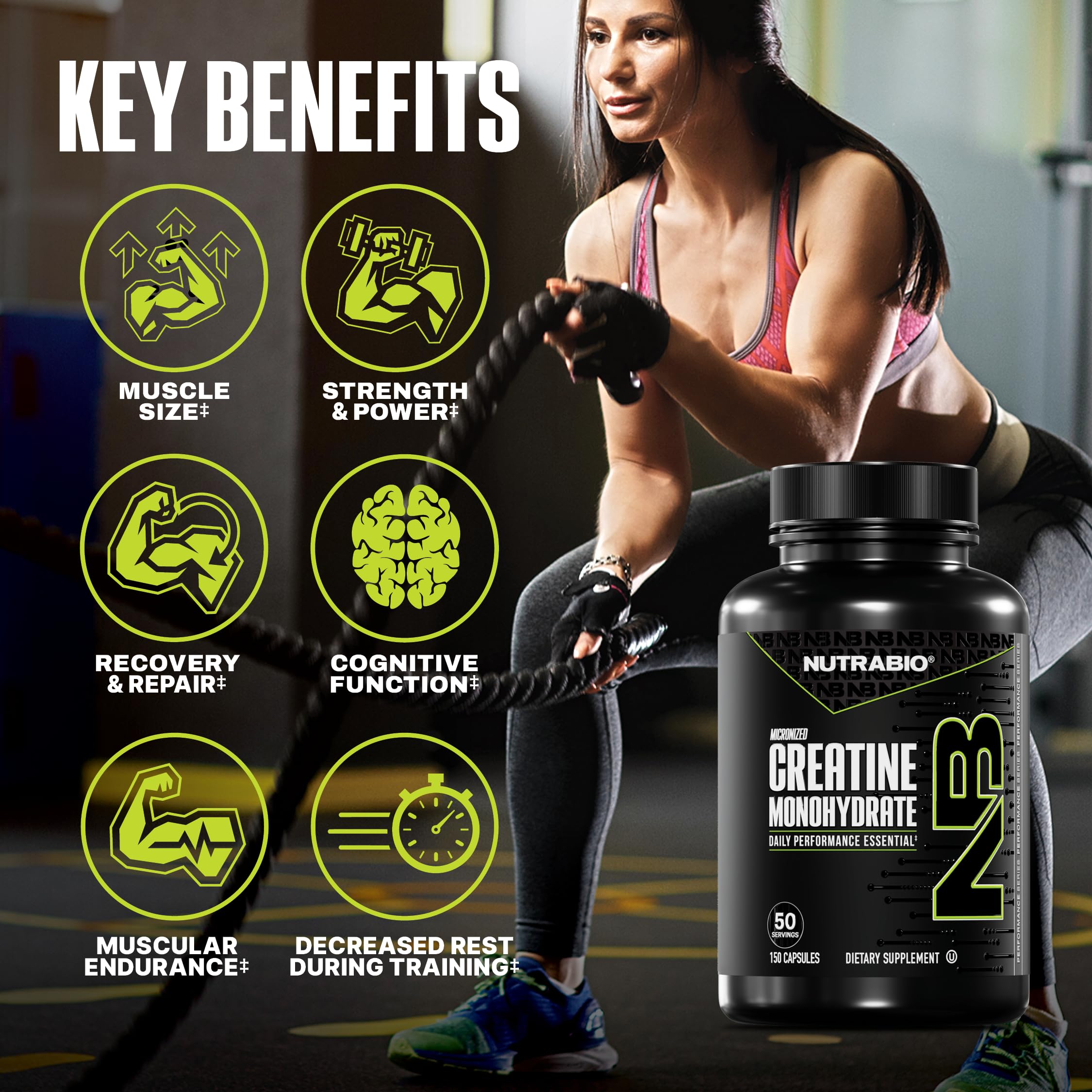 NutraBio Creatine Monohydrate Capsules opened bottle with capsules
