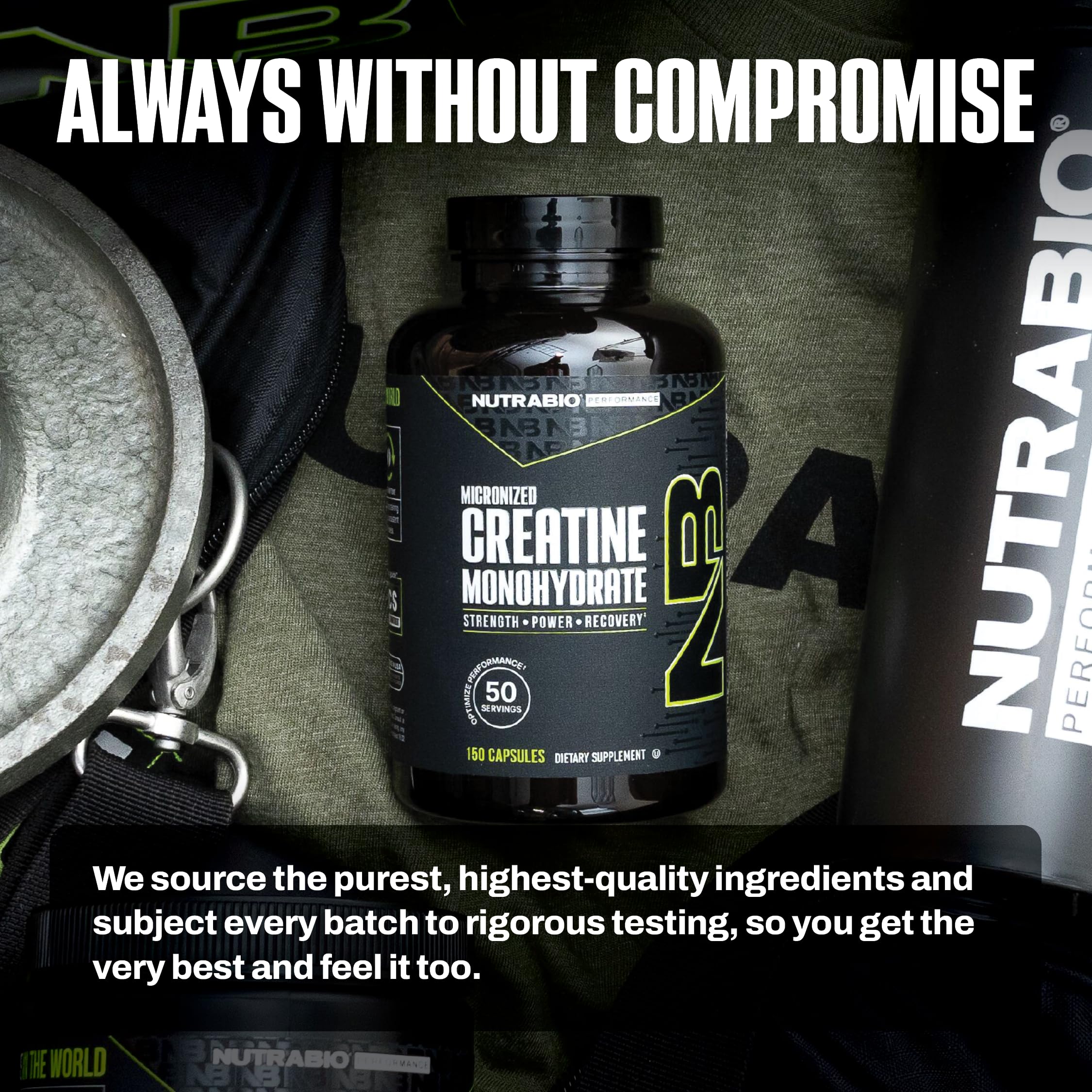 NutraBio Creatine Monohydrate Capsules with water bottle