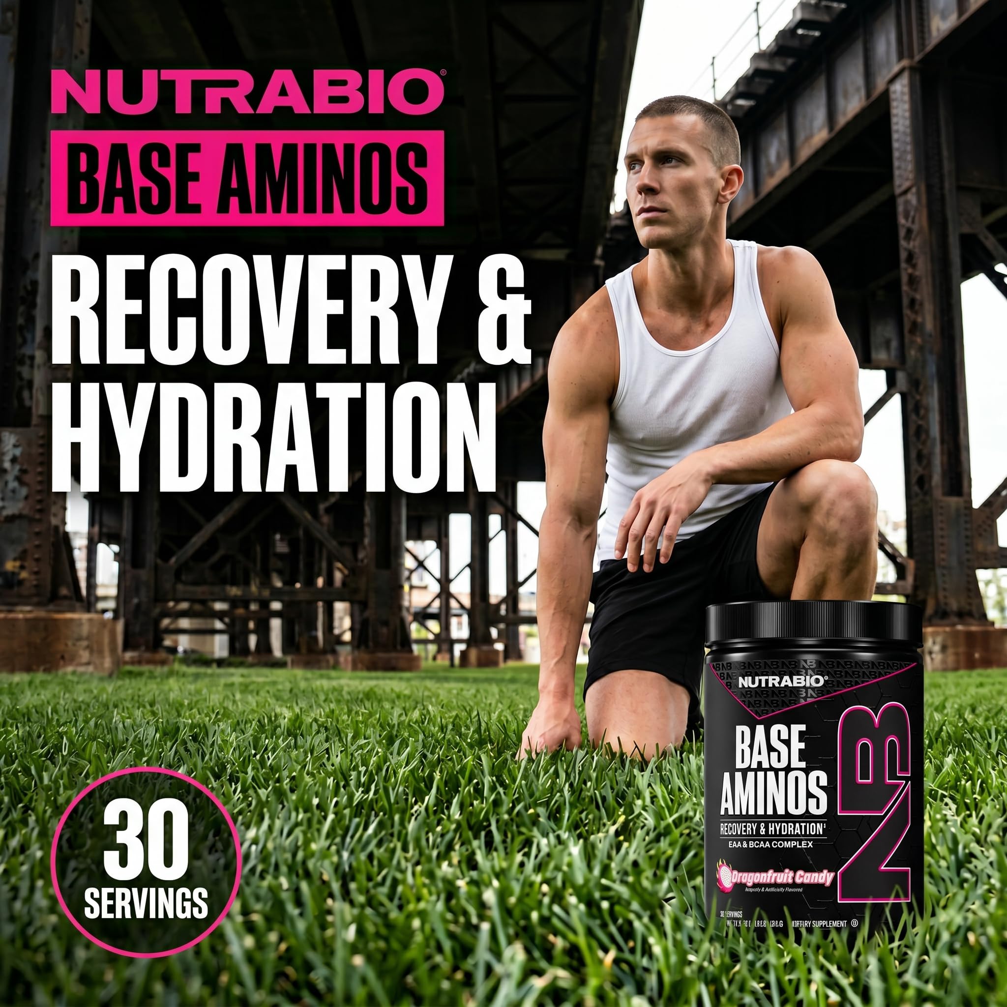 NutraBio EAA + BCAA Performance Formula 10g with a scoop