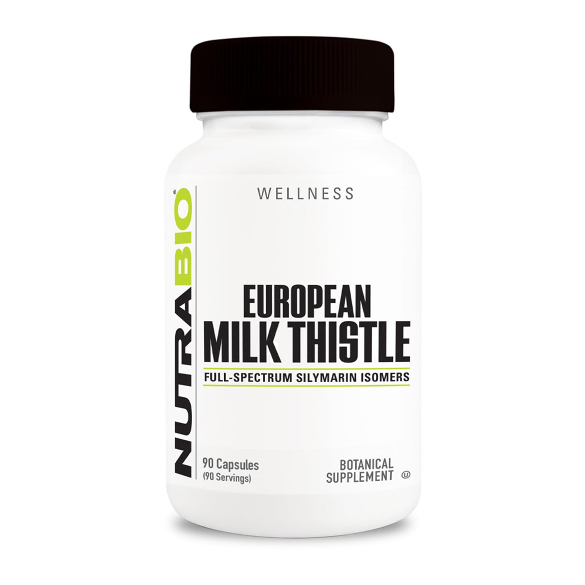 NutraBio European Milk Thistle supplement bottle front view