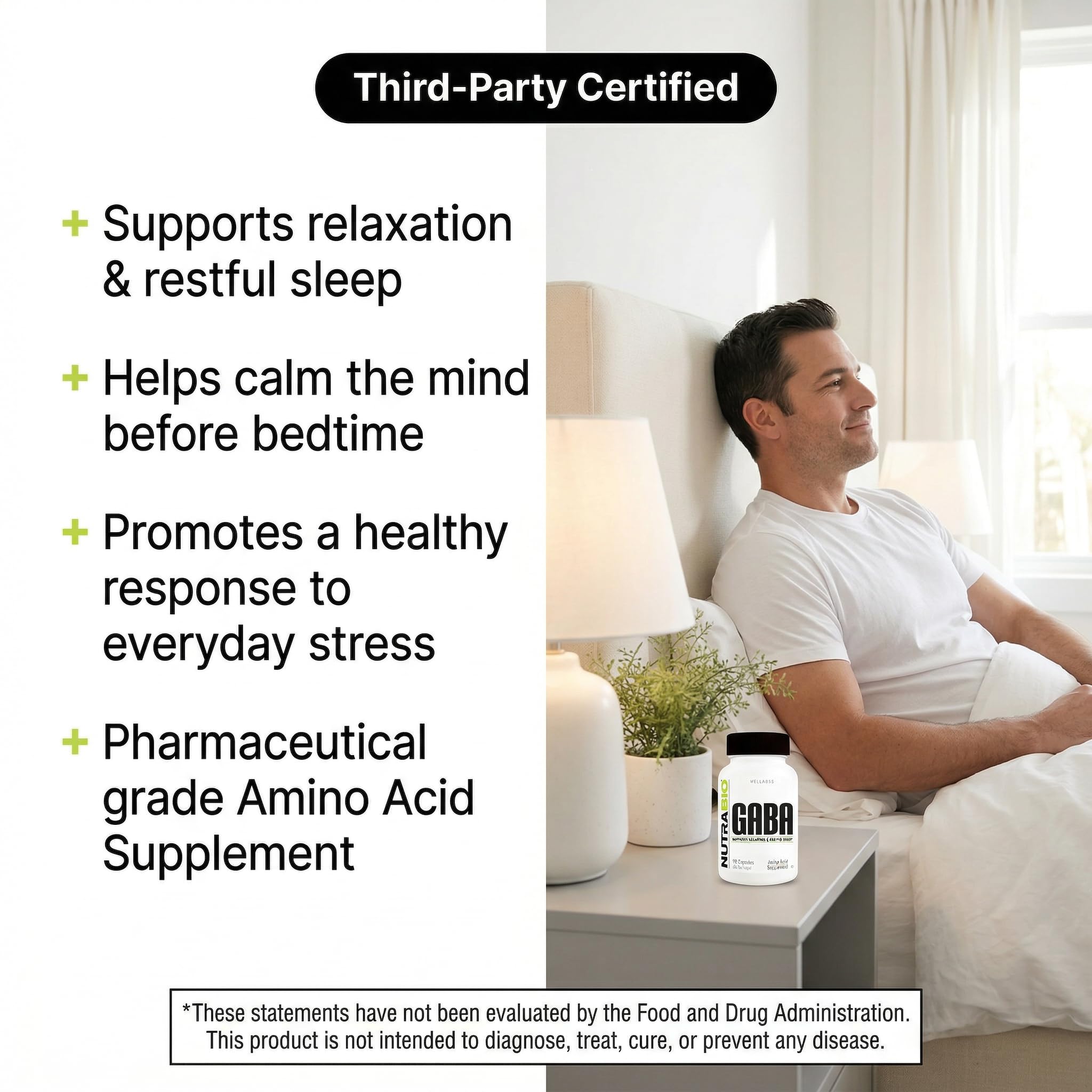 NutraBio GABA Supplement 68g back view with ingredients