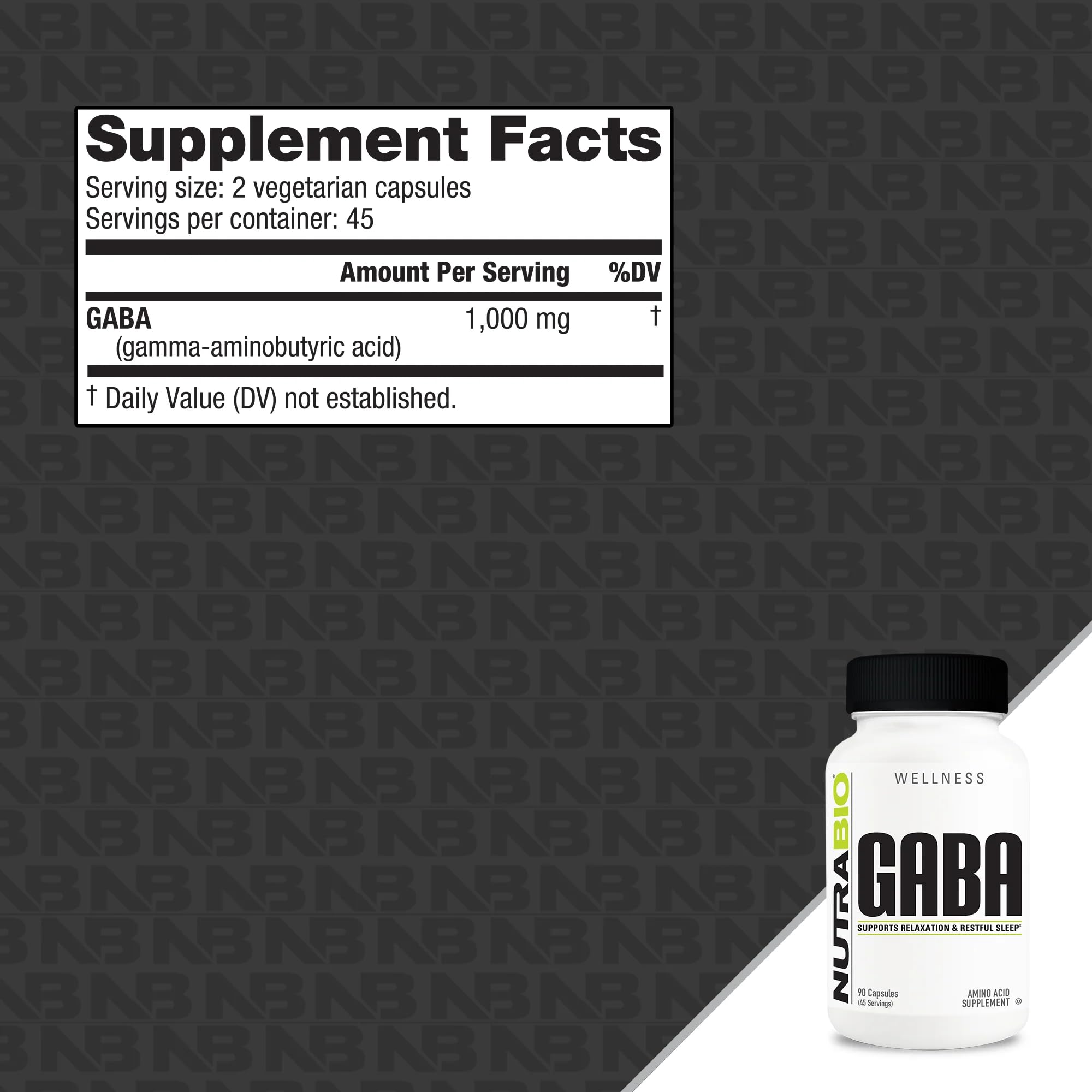NutraBio GABA Supplement 68g side view