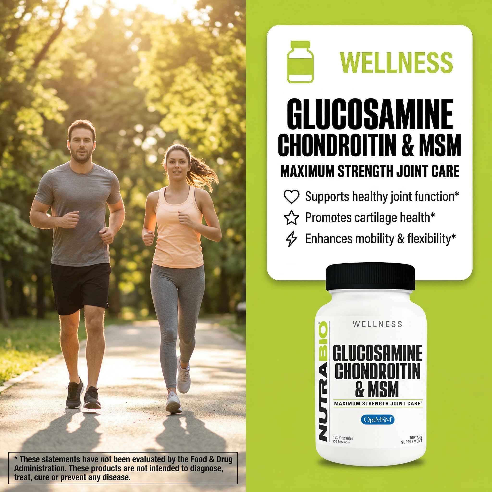 NutraBio Glucosamine Chondroitin MSM supplement capsules close-up