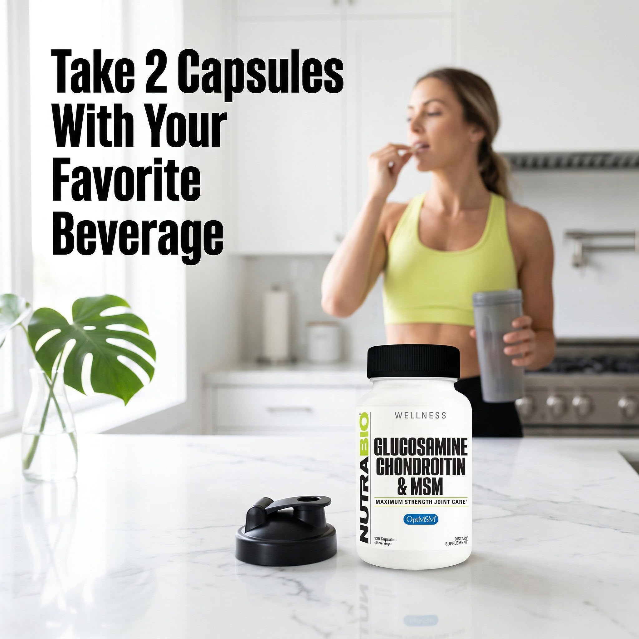 NutraBio Glucosamine Chondroitin MSM supplement with a measuring scoop