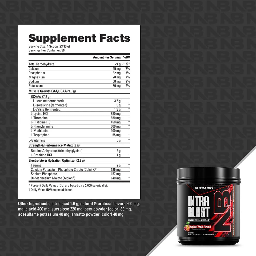 NutraBio Intra Blast BCAA Powder 717g serving scoop