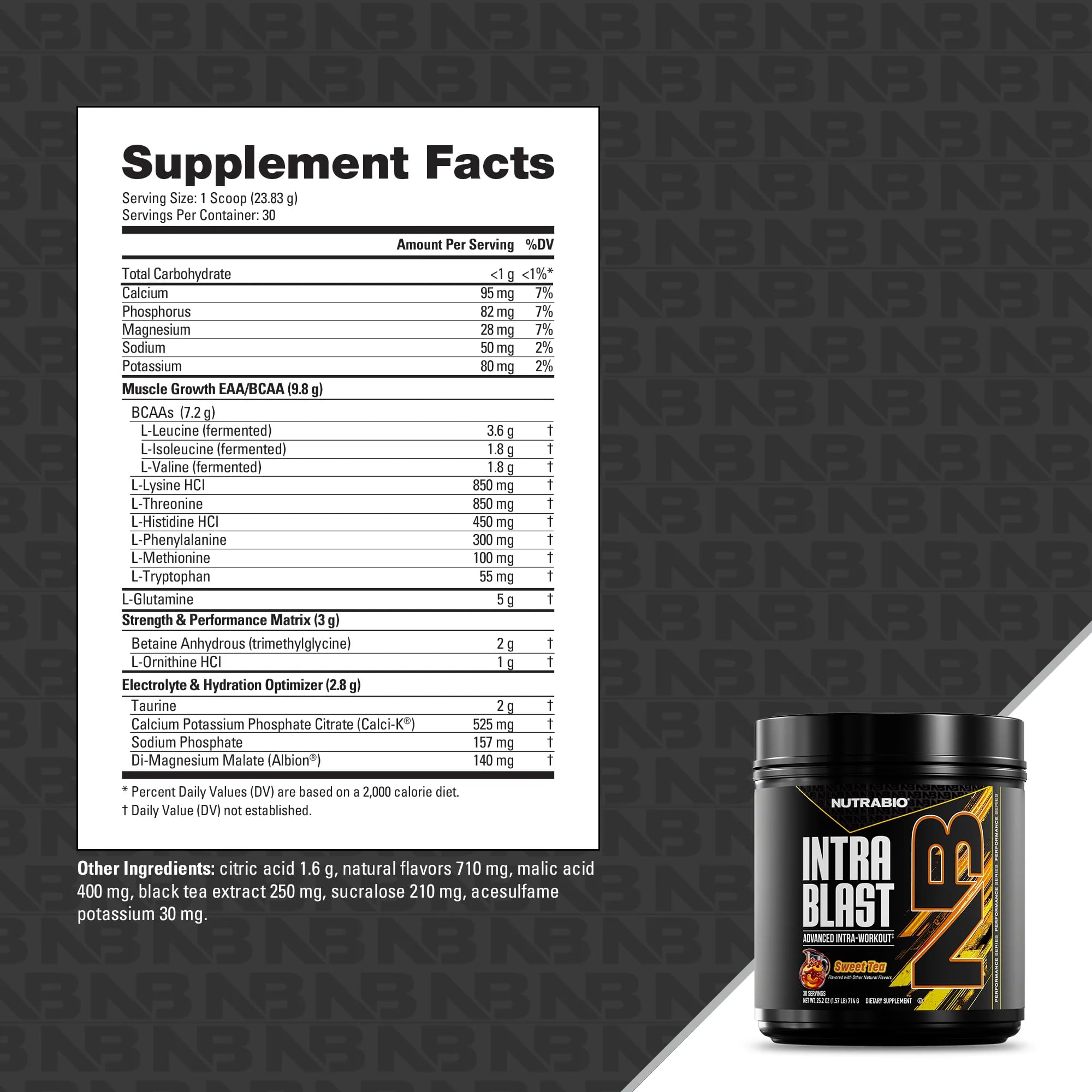 NutraBio Intra Blast BCAA Powder 725g with shaker
