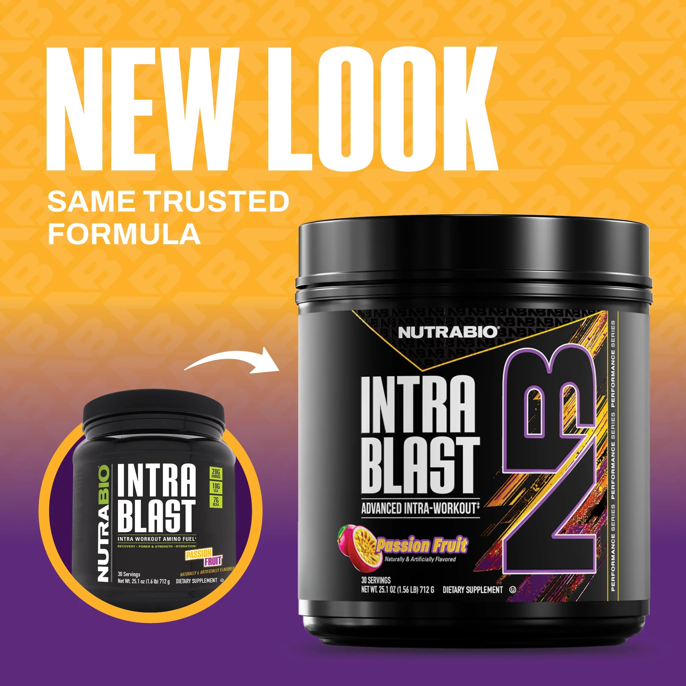 NutraBio Intra Blast BCAA Powder 726g back view with nutritional information