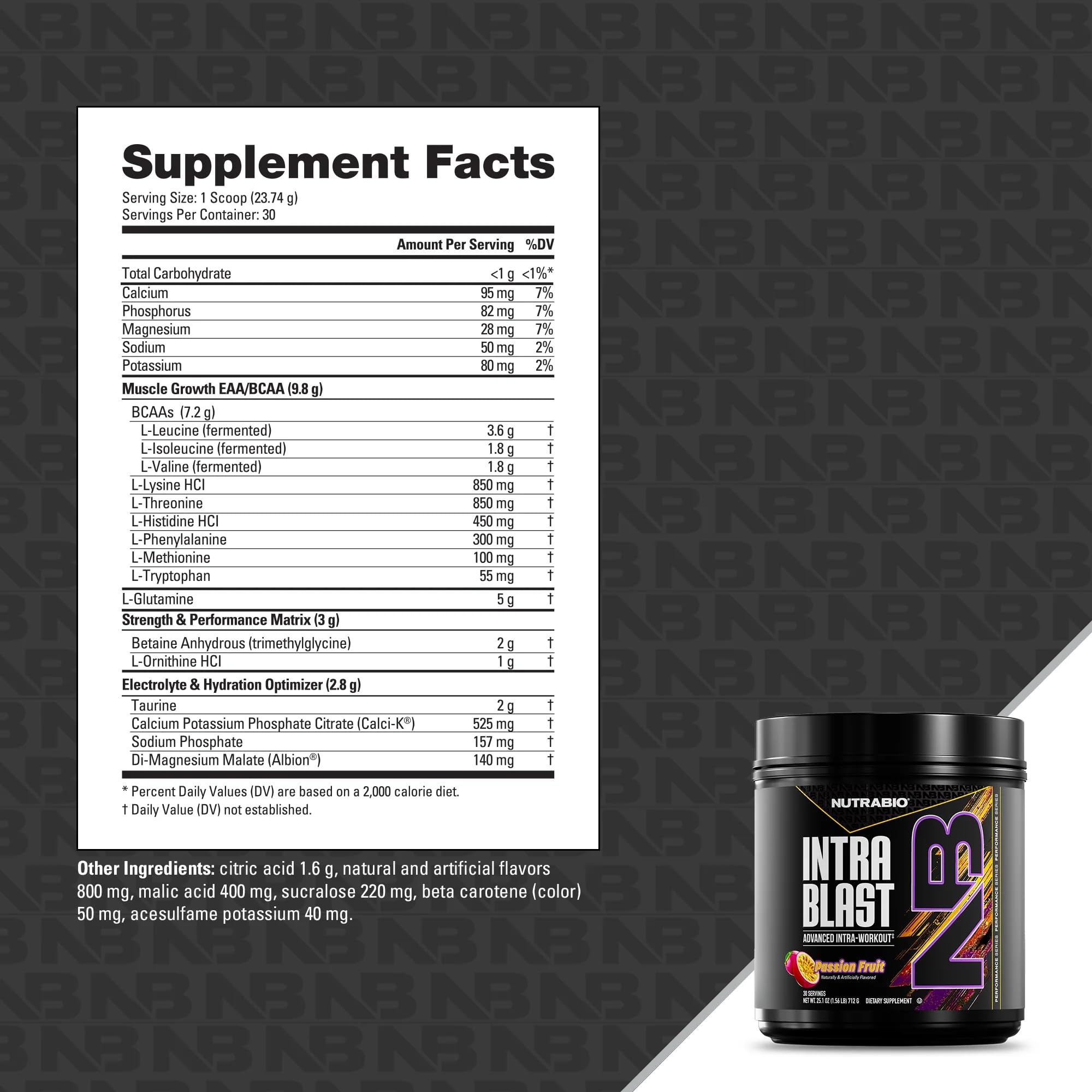 NutraBio Intra Blast BCAA Powder 726g ingredients list