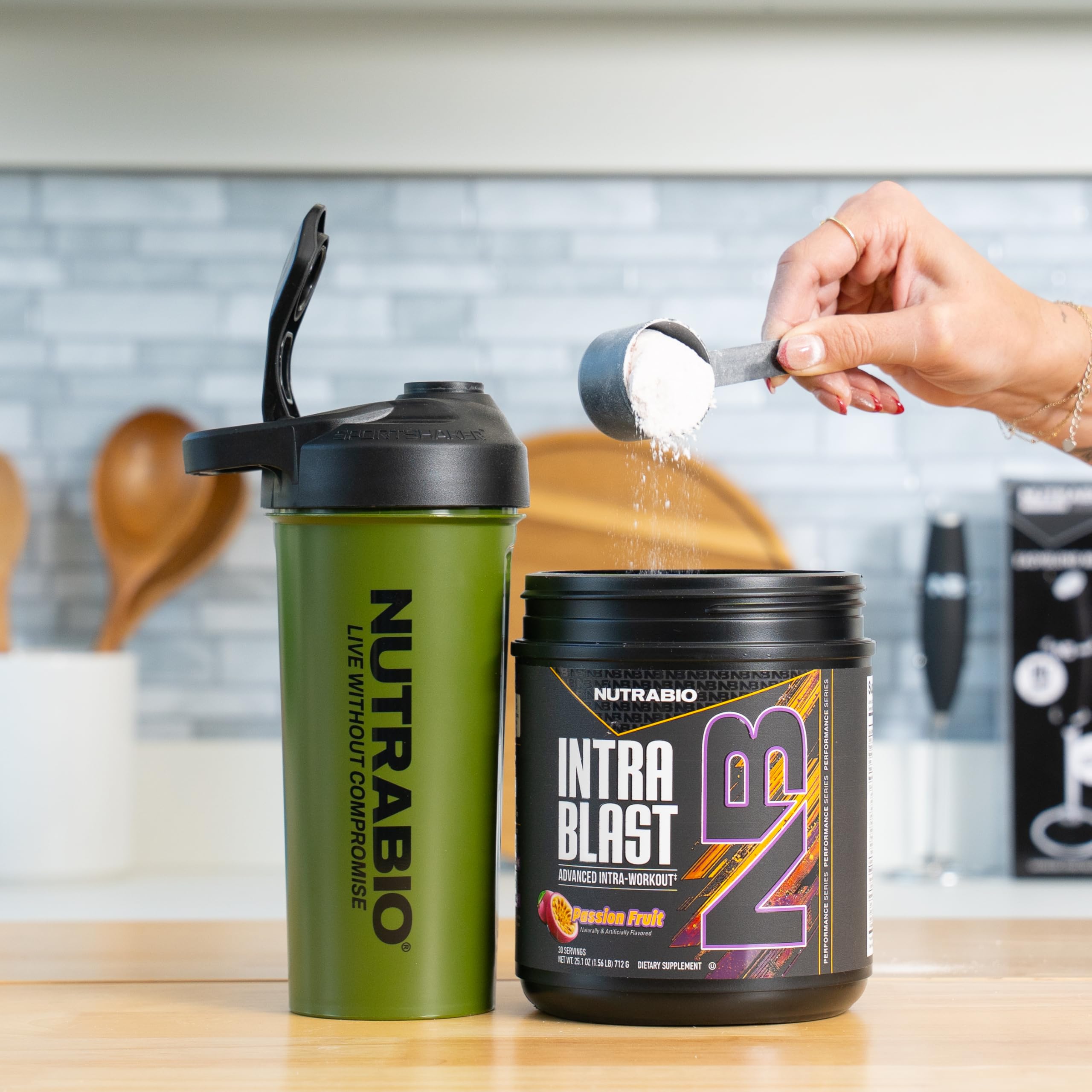 NutraBio Intra Blast BCAA Powder 726g with shaker bottle