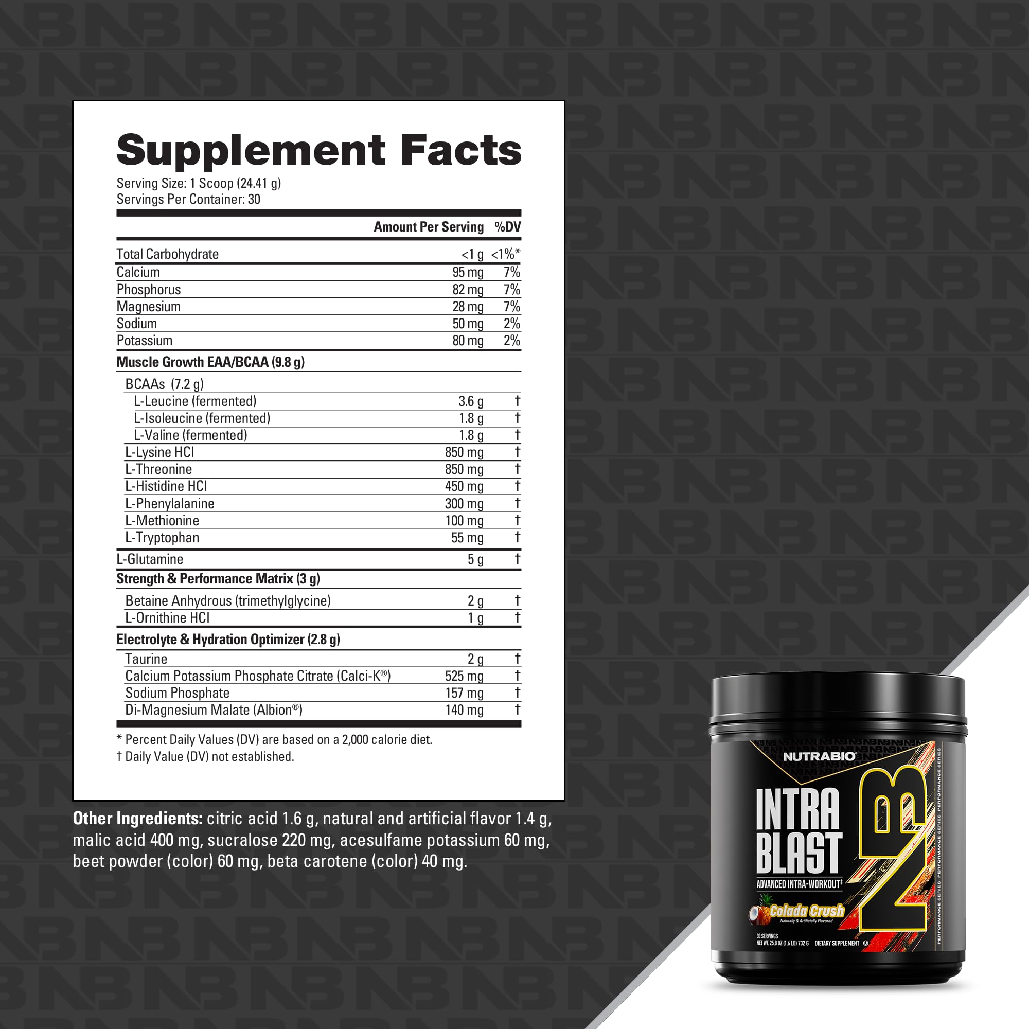 NutraBio Intra Blast BCAA Powder 848g with workout gear
