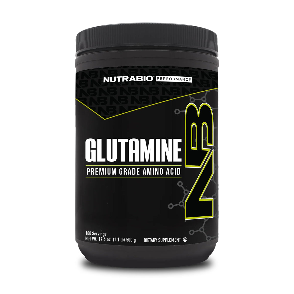 NutraBio L-Glutamine Powder 500g front view