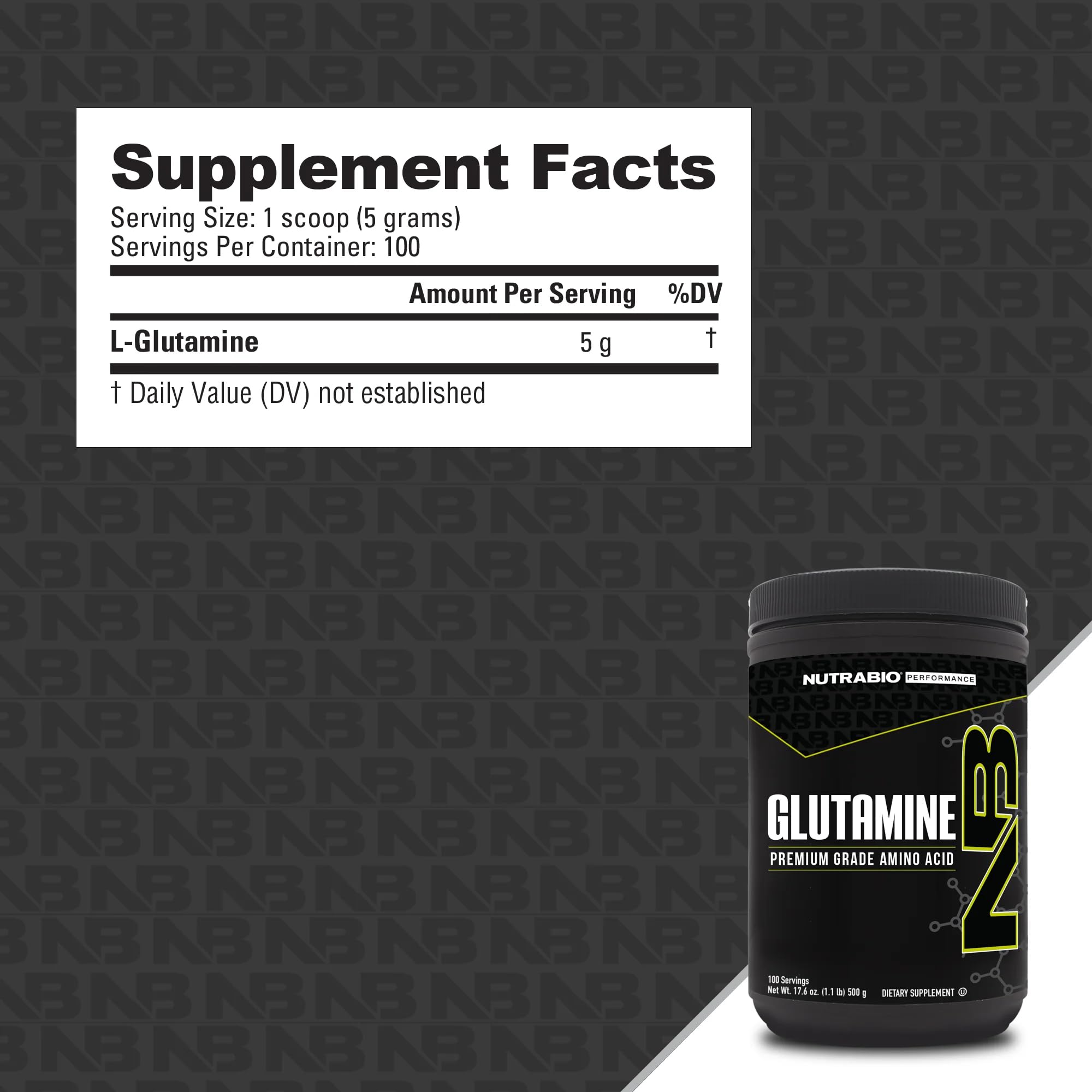 NutraBio L-Glutamine Powder packaging side view