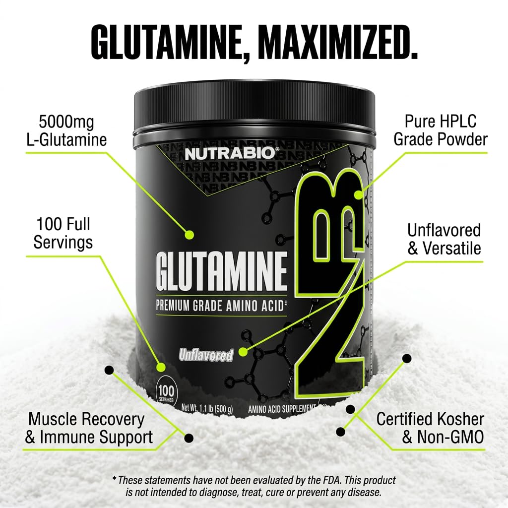 NutraBio L-Glutamine Powder scoop with powder