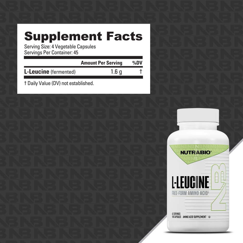 NutraBio L-Leucine Capsules side view showing label