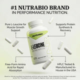 NutraBio L-Leucine Capsules with a measuring spoon