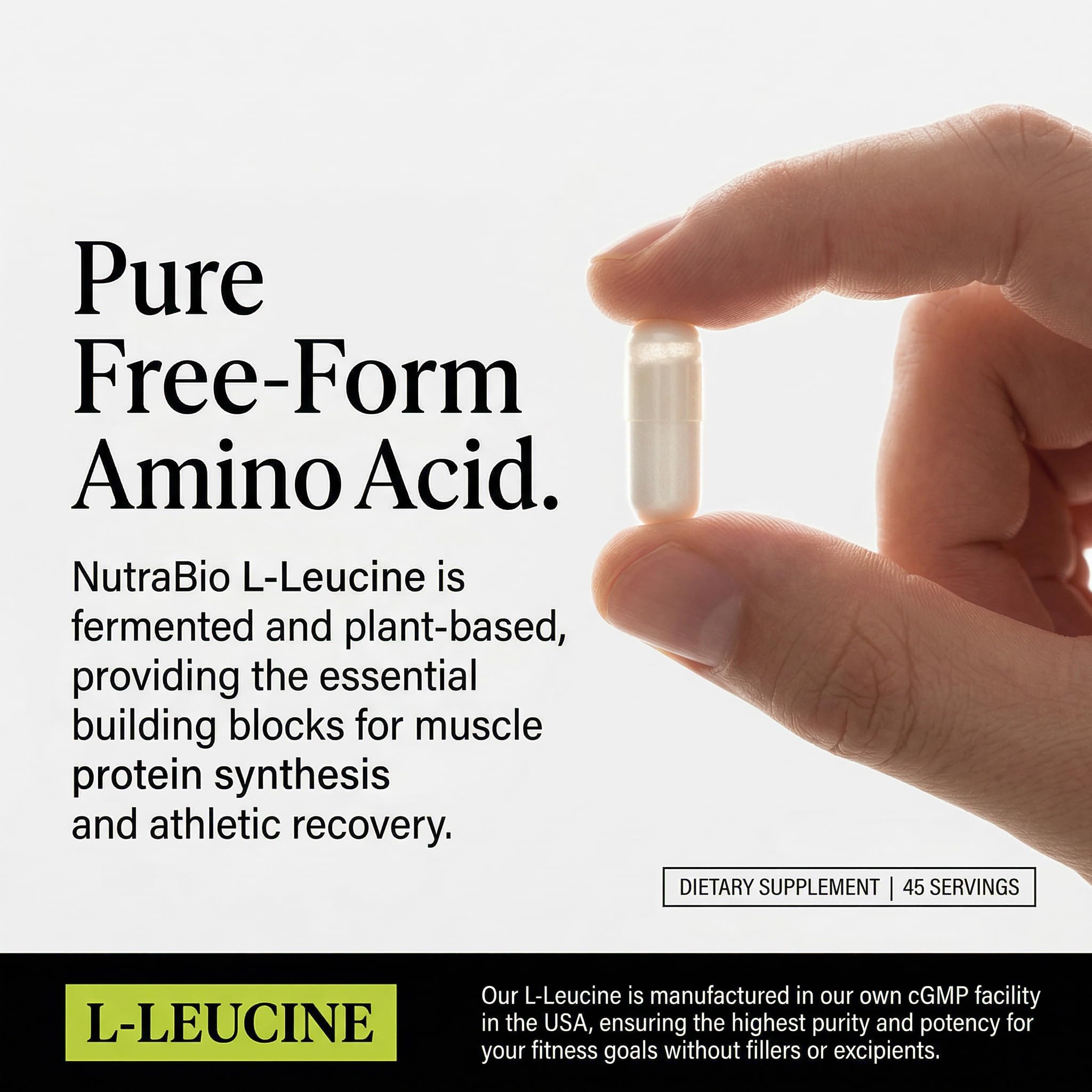 NutraBio L-Leucine Capsules with dosage information
