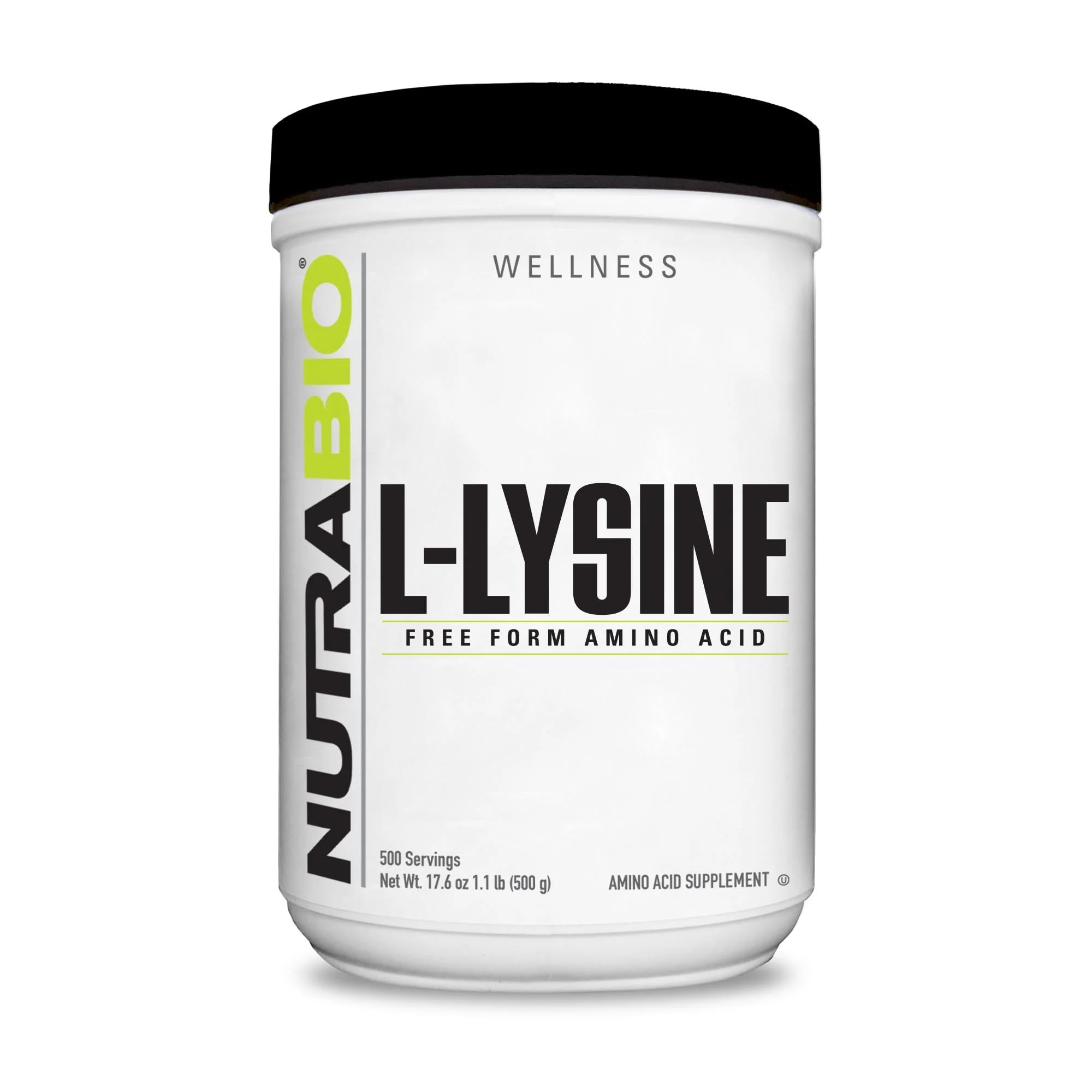 NutraBio L-Lysine 500g powder front view