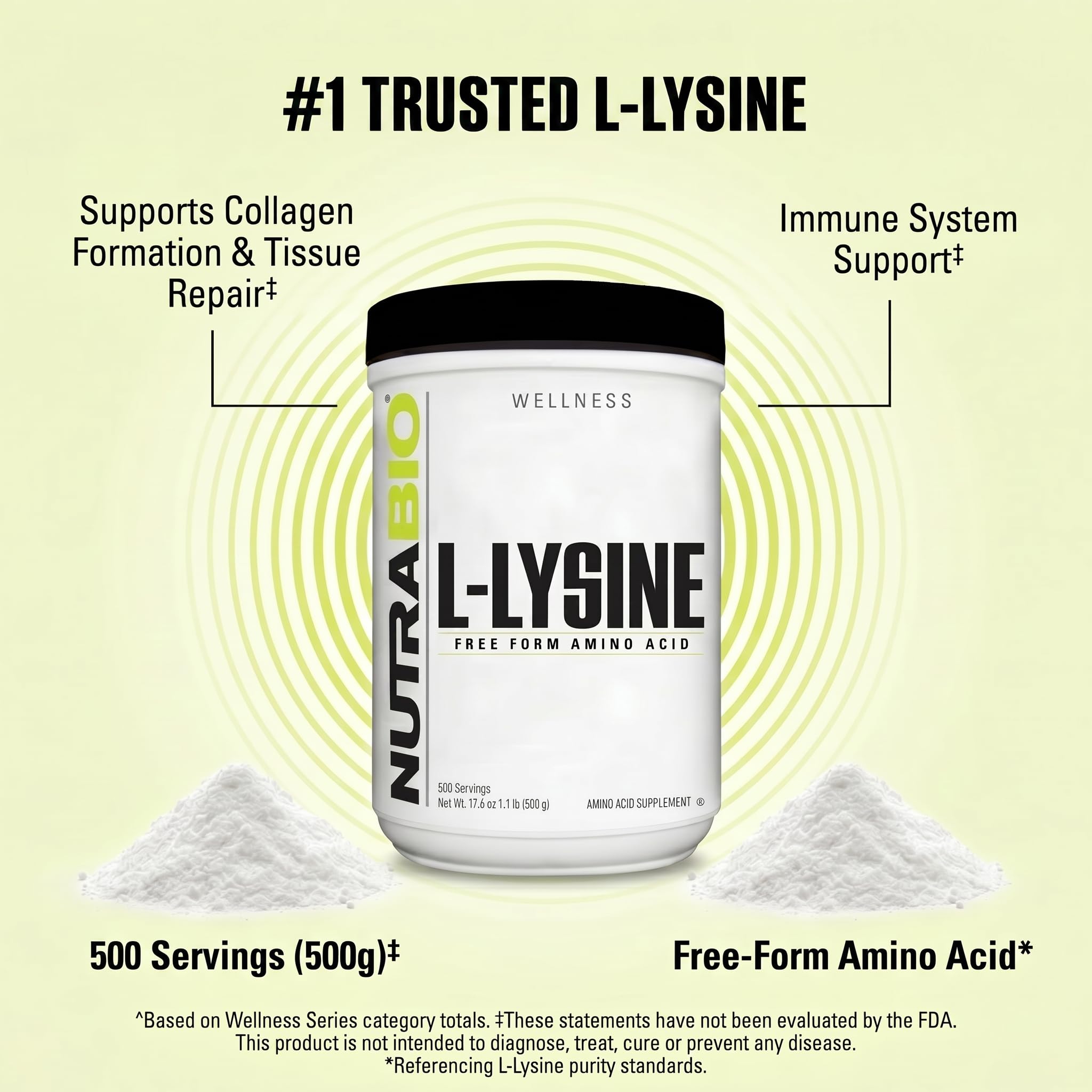 NutraBio L-Lysine 500g powder side view