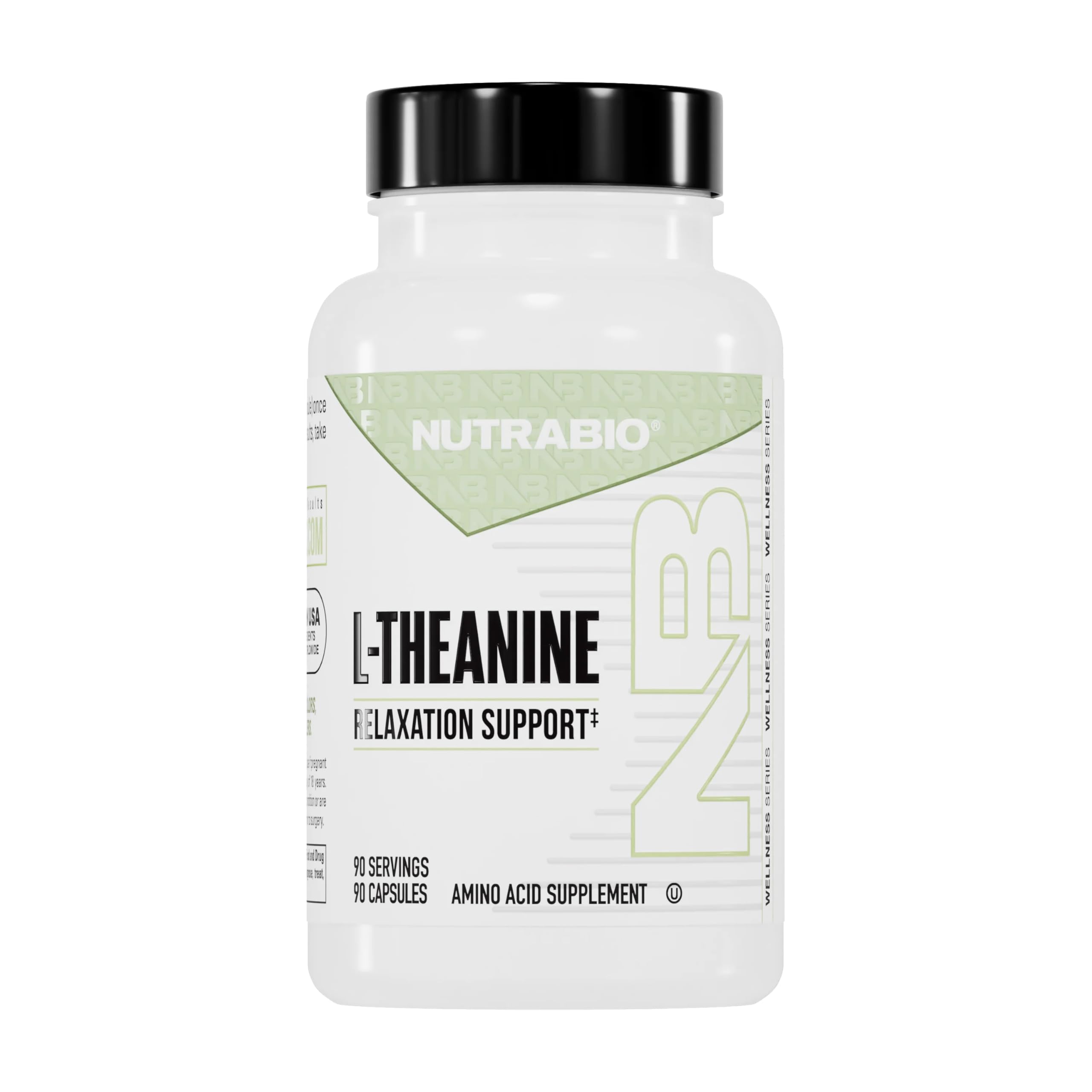 NutraBio L-Theanine capsules front view with label