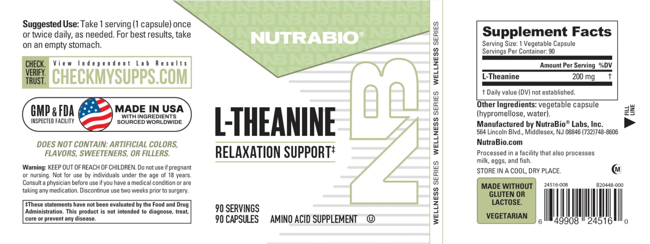 NutraBio L-Theanine capsules open bottle view
