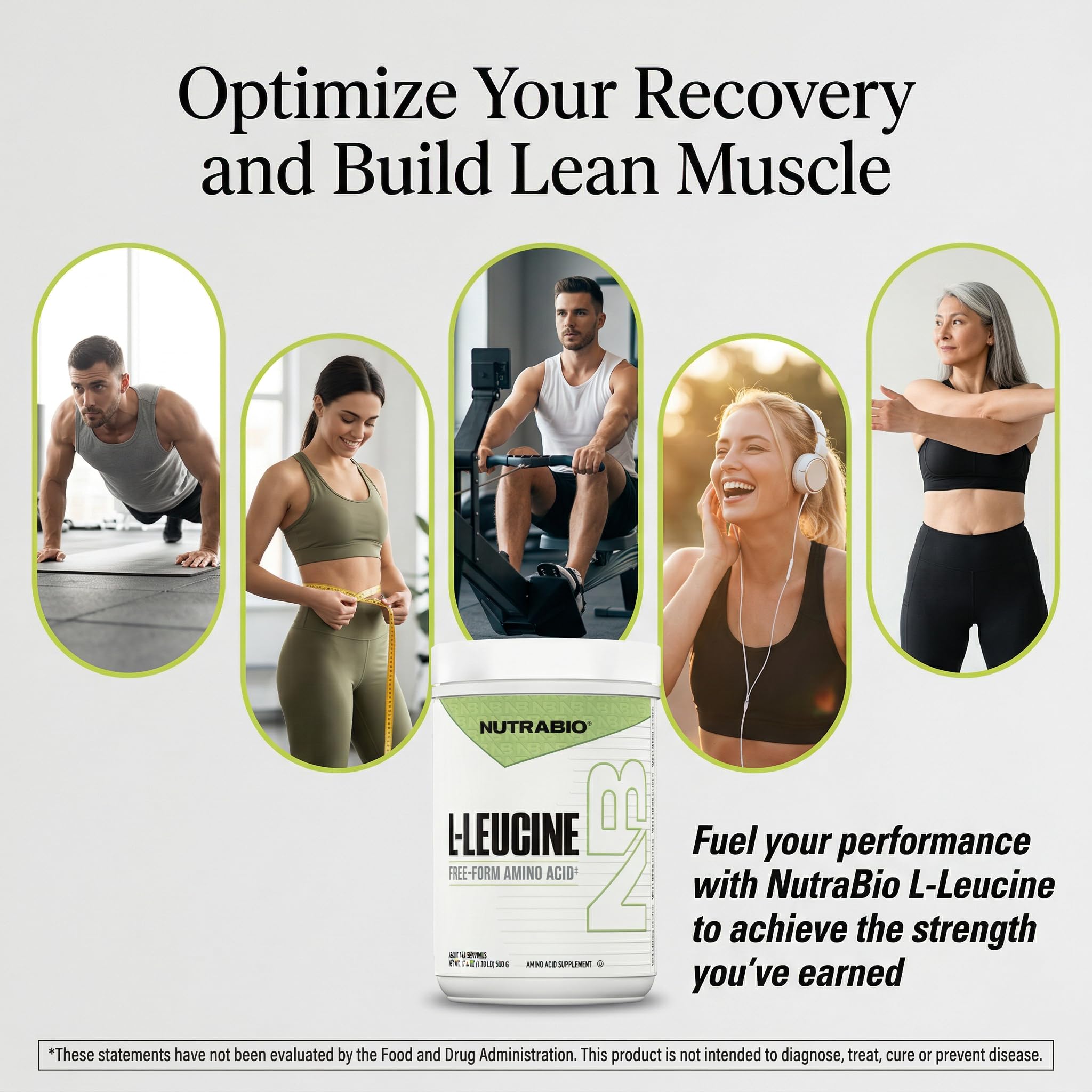 NutraBio Leucine 500g in a gym setting