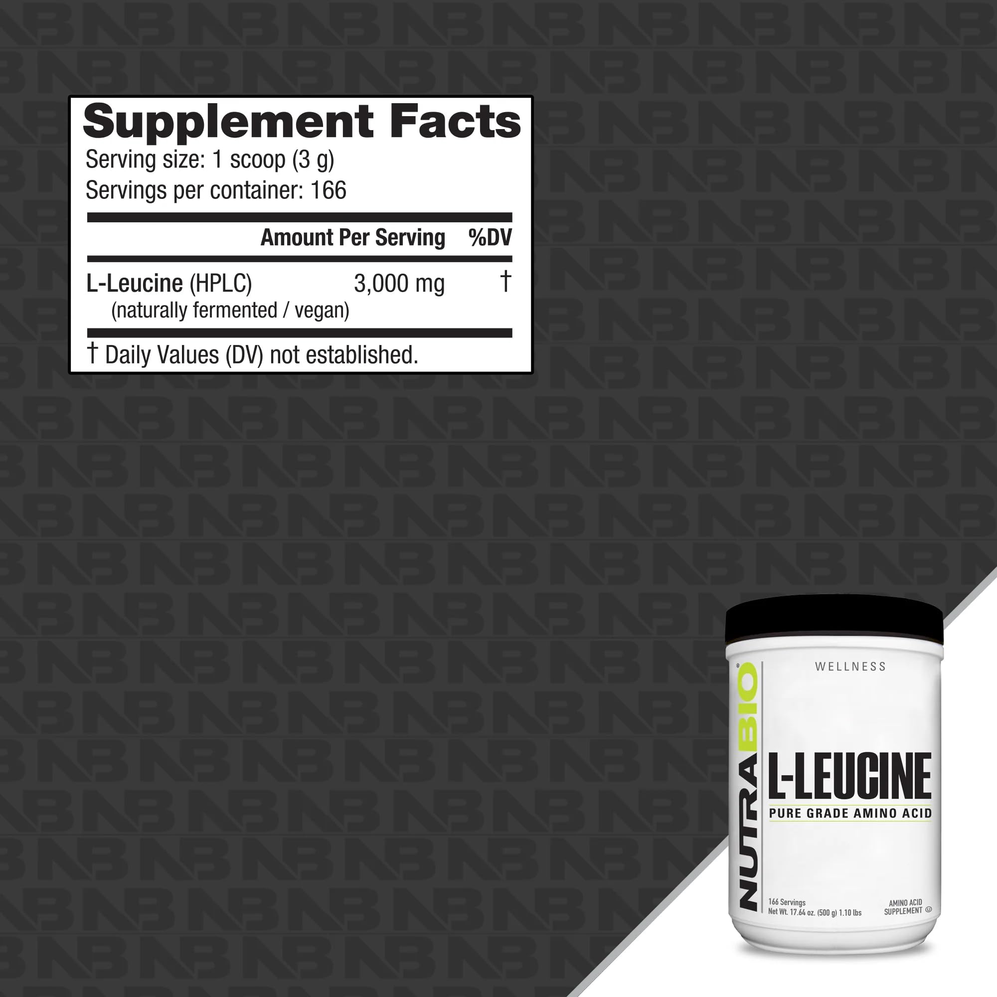 NutraBio Leucine 500g nutritional information