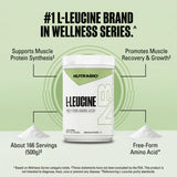 NutraBio Leucine 500g product details on table