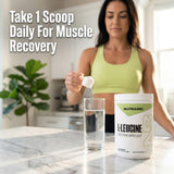 NutraBio Leucine 500g unflavoured powder scoop