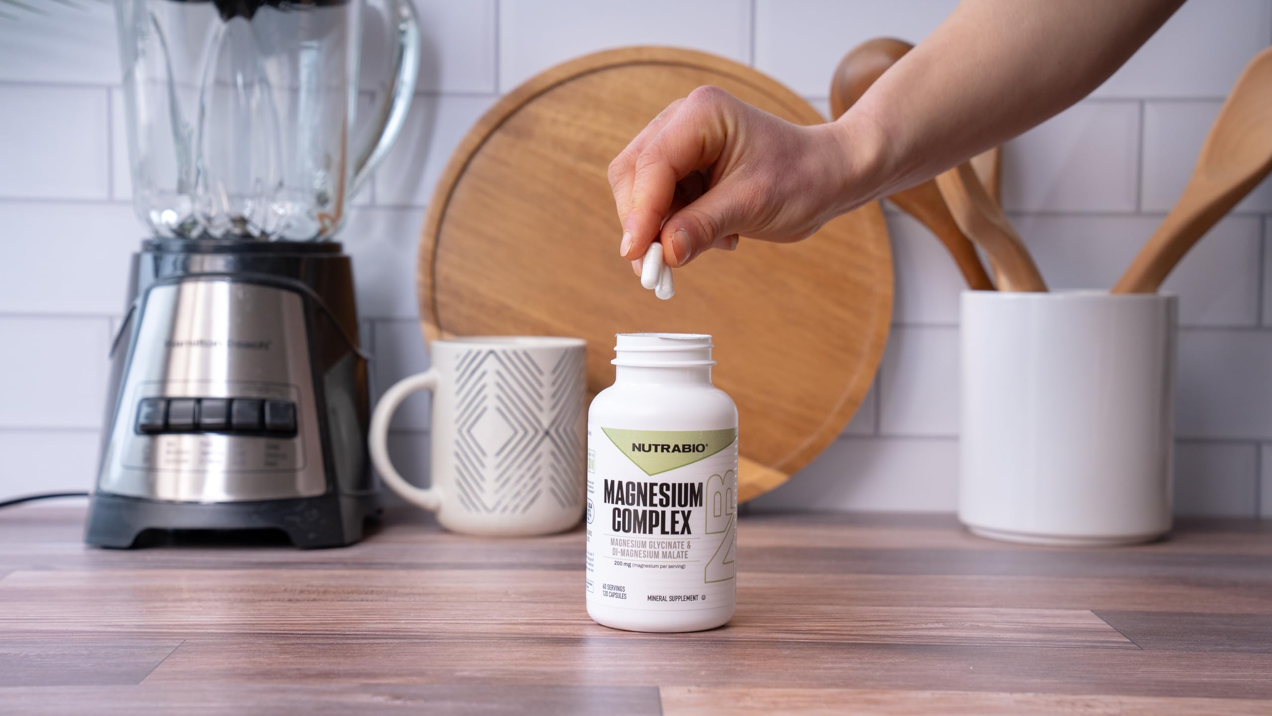 NutraBio Magnesium Capsules back view with ingredient list