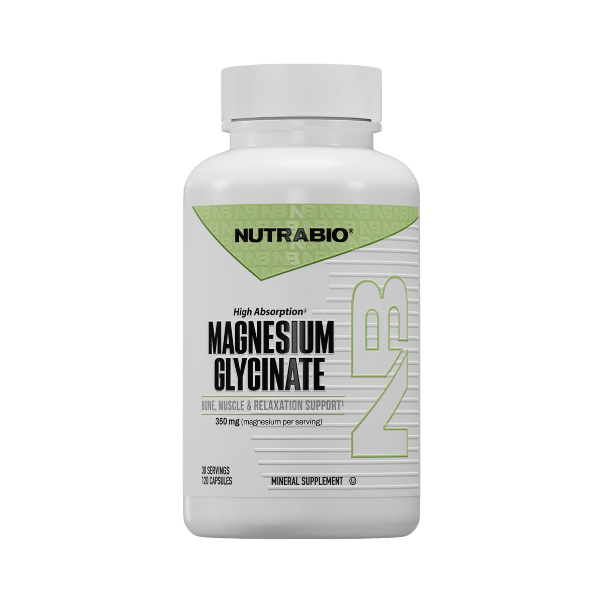 NutraBio Magnesium Glycinate 350mg capsules front view