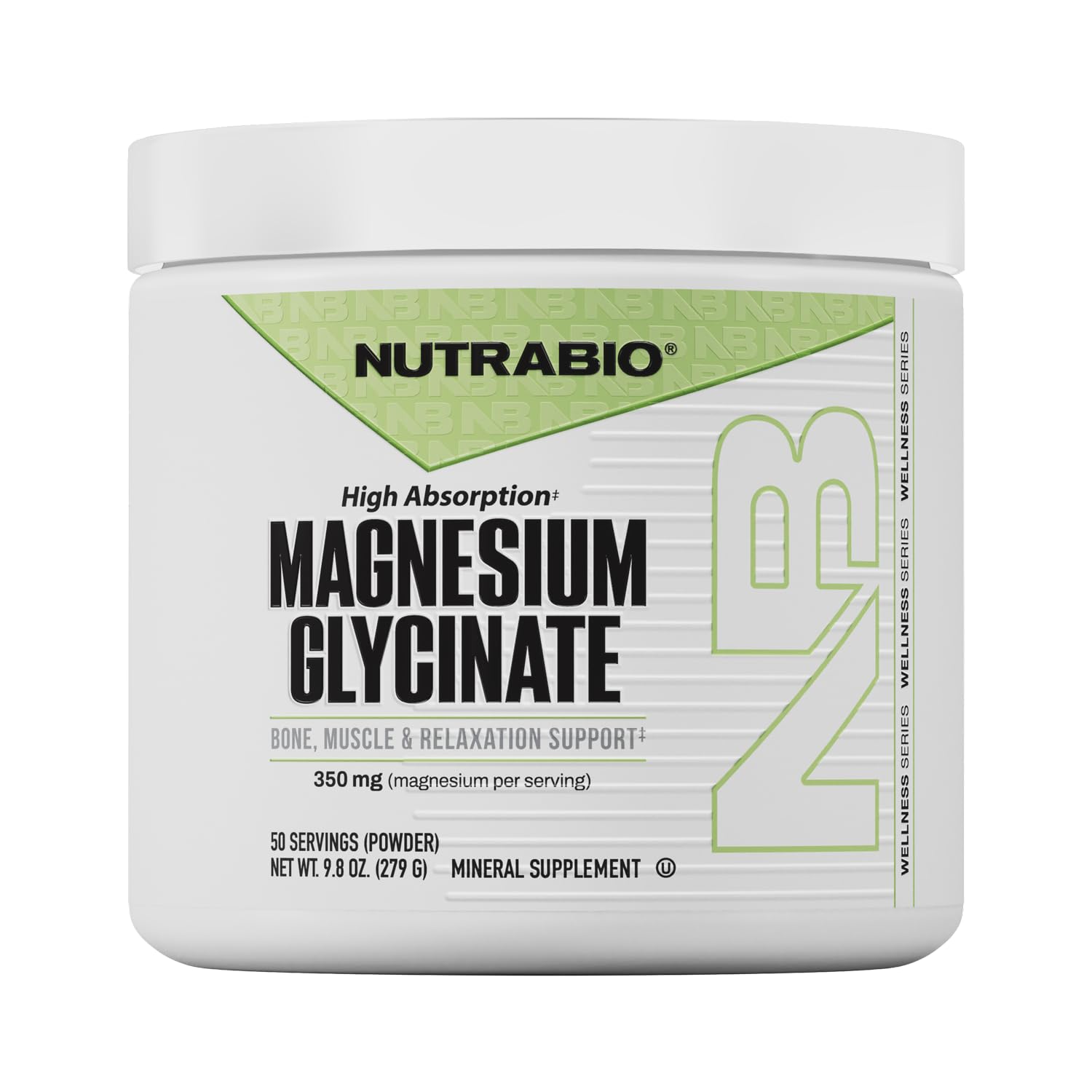 NutraBio Magnesium Glycinate Powder 345g front view