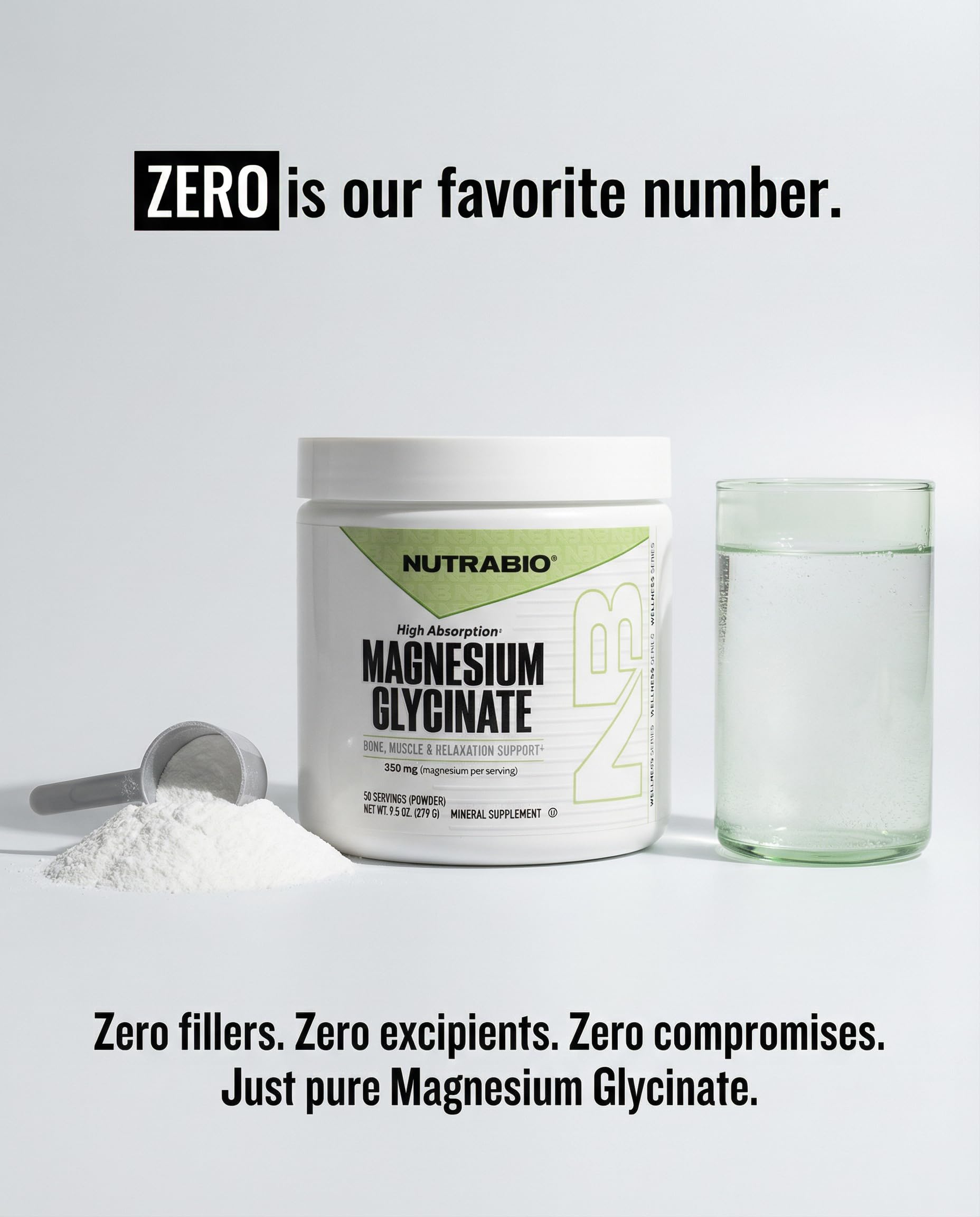 NutraBio Magnesium Glycinate Powder 345g nutritional information