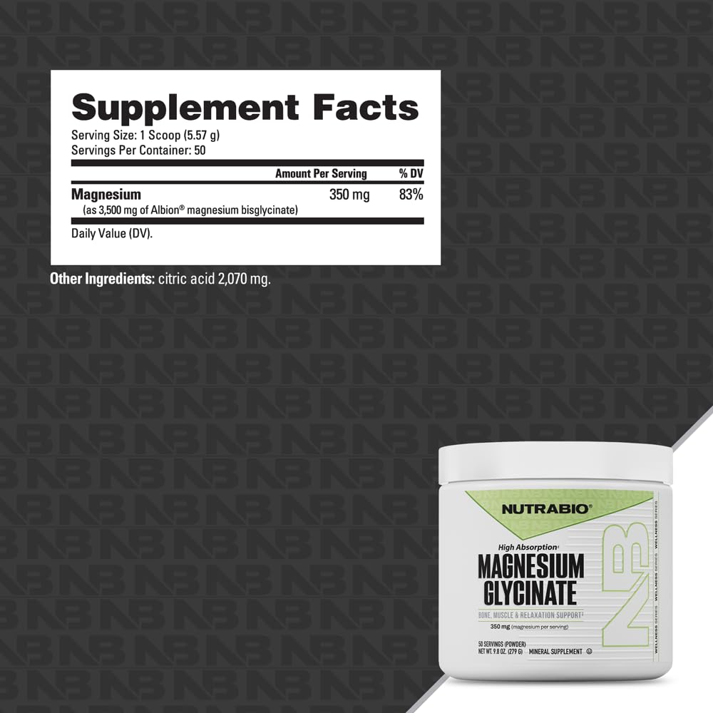 NutraBio Magnesium Glycinate Powder 345g packaging