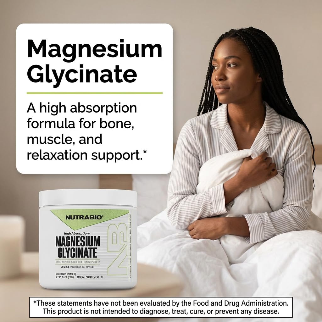 NutraBio Magnesium Glycinate Powder 345g with measuring scoop
