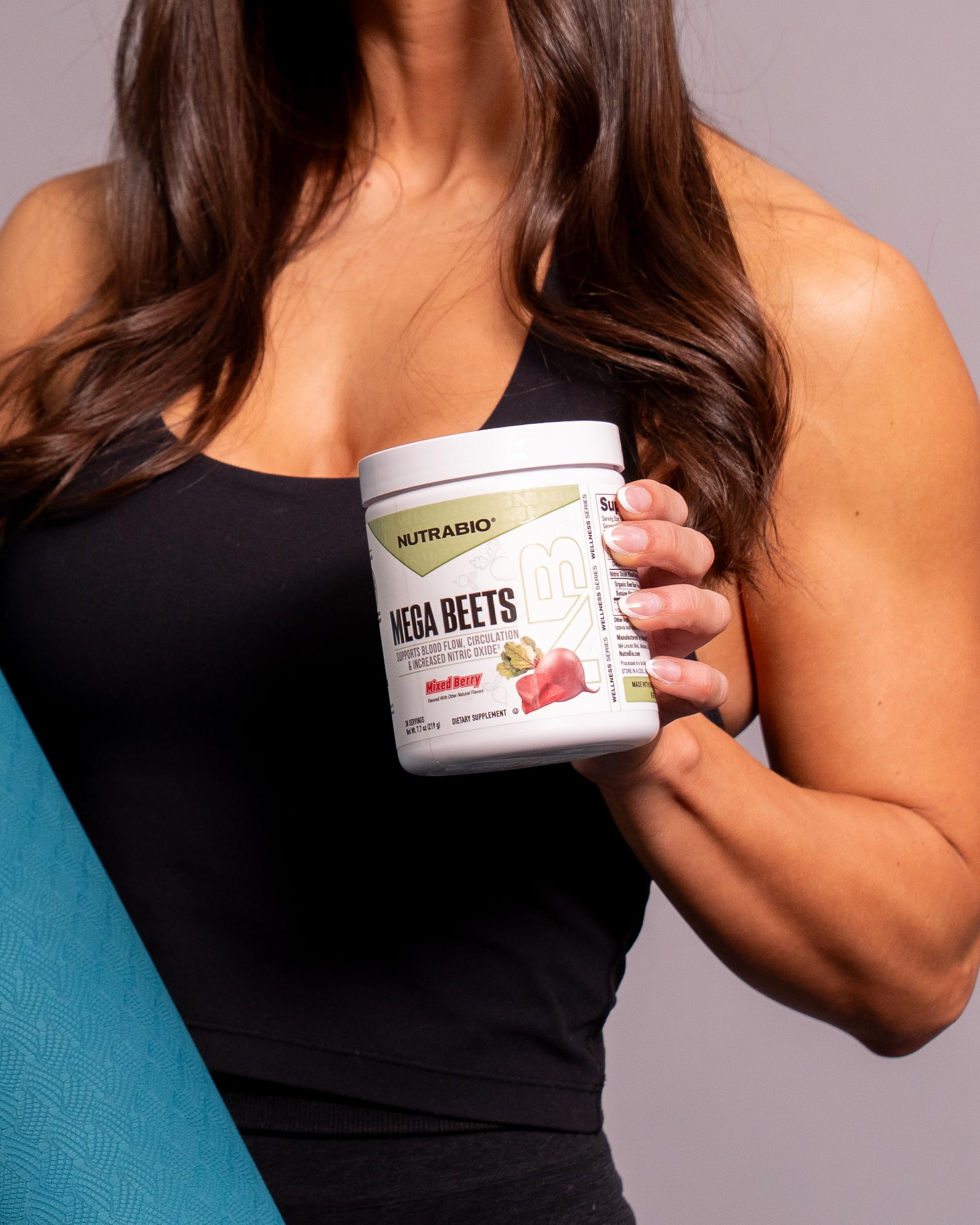 NutraBio Mega Beet Root Powder 280g mixed in a smoothie