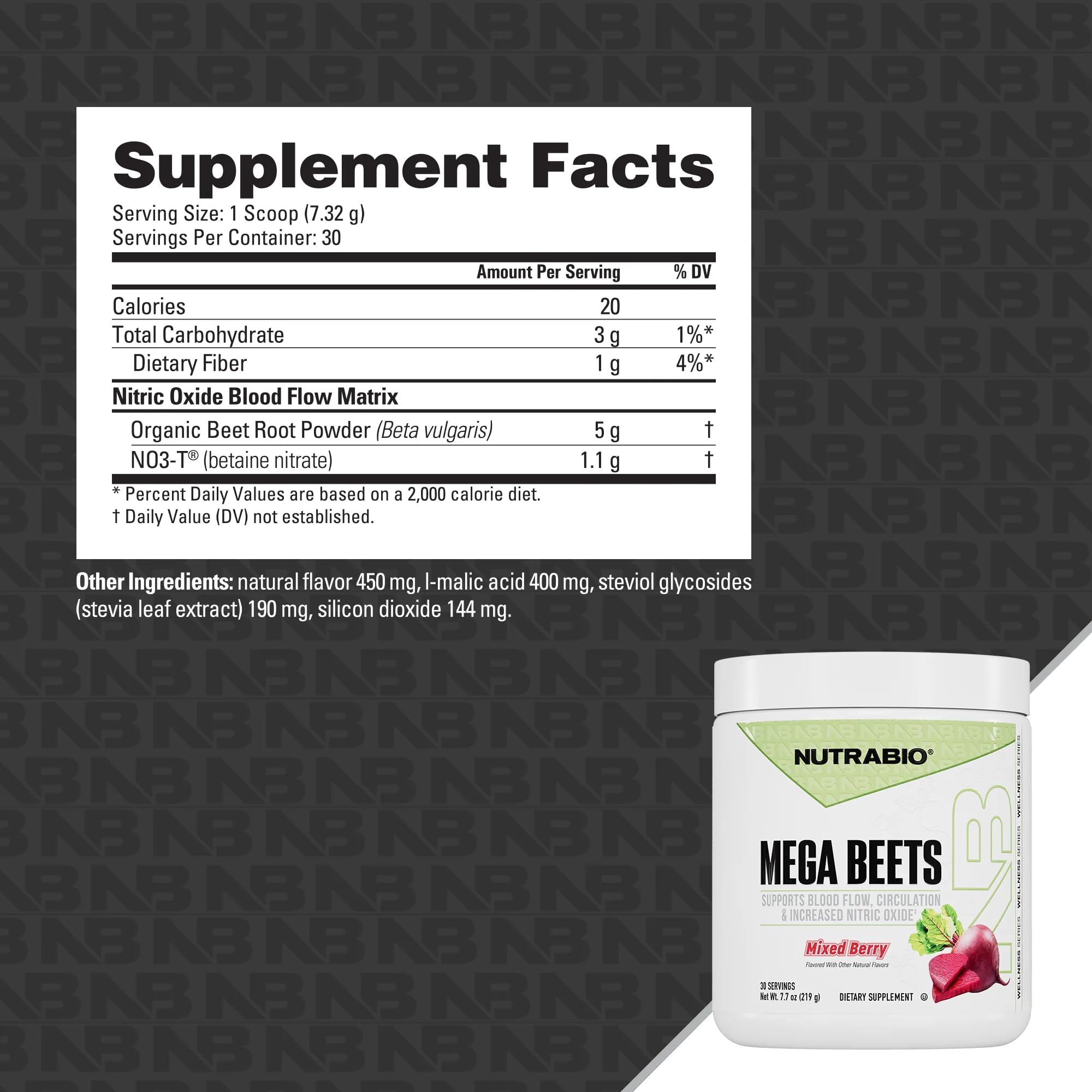 NutraBio Mega Beet Root Powder 280g nutritional information