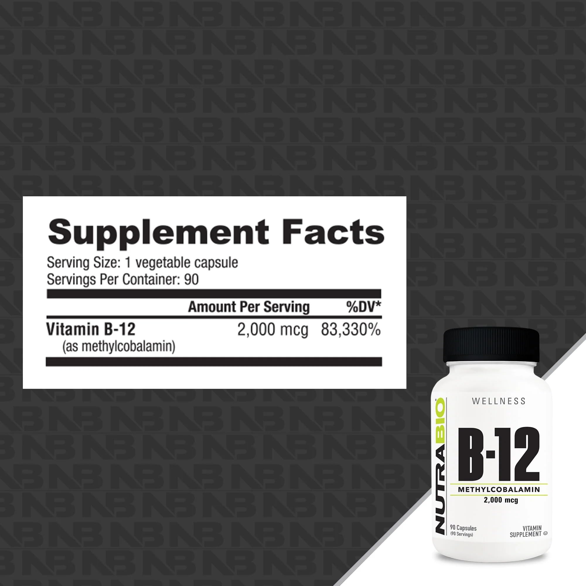NutraBio Methyl B-12 Supplement 68g back view with ingredients